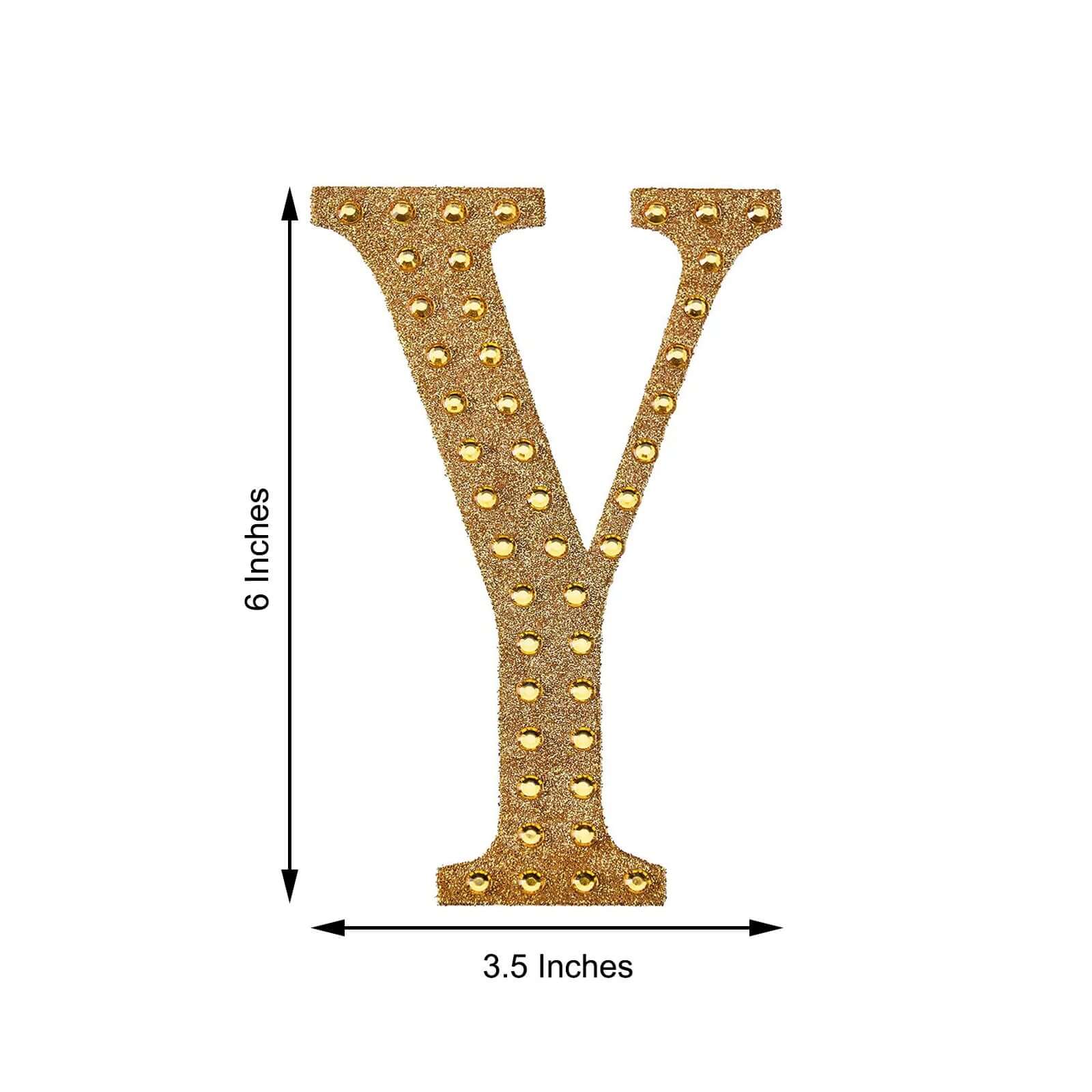 Decorative Rhinestone Alphabet "Y" Letter Stickers 6", Gold Glitter Adhesive Craft Letters - DIY Sparkle Embellishments - Image 3