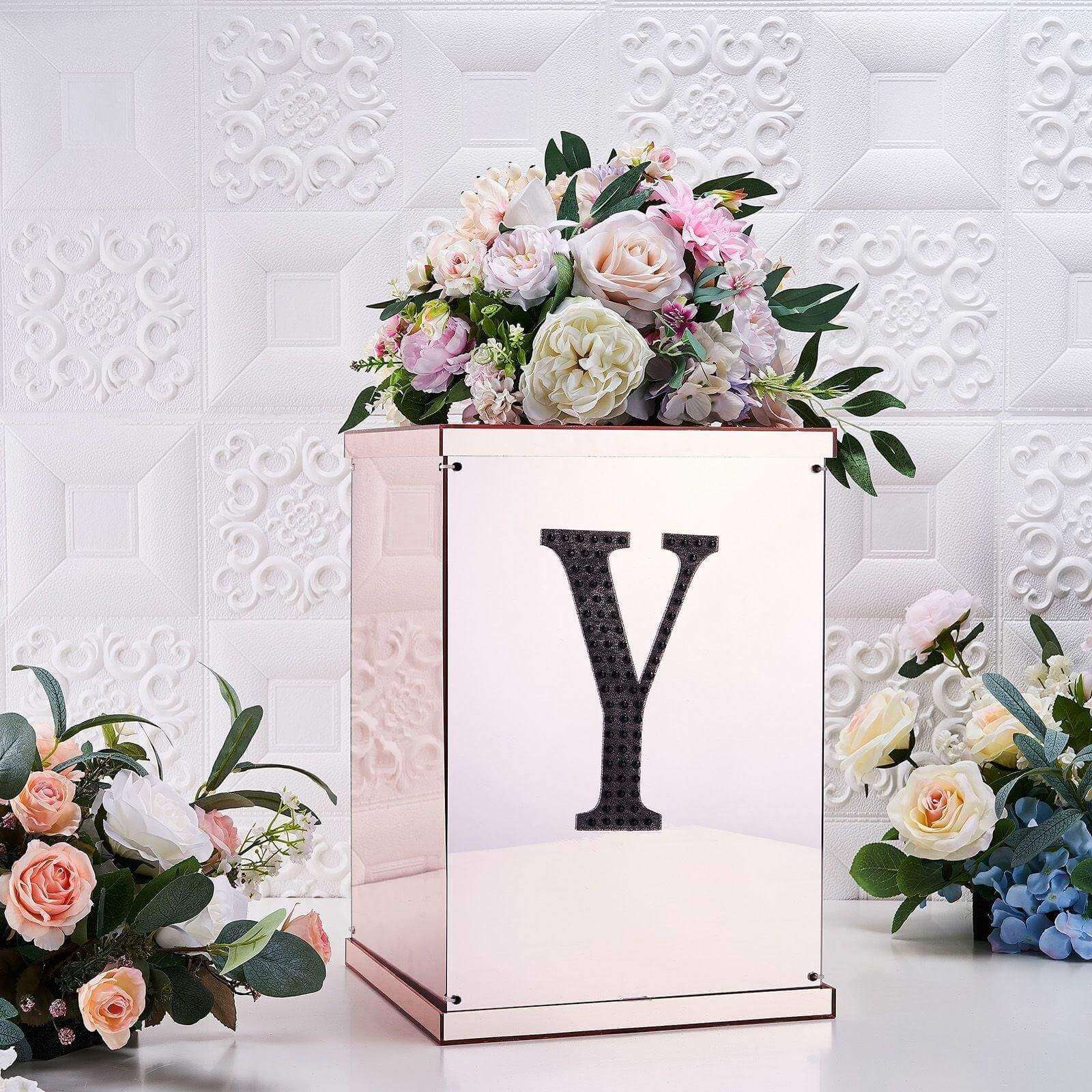 Decorative Rhinestone Alphabet "Y" Letter Stickers, Glitter Adhesive Craft Letters Black DIY Sparkle Embellishments 8" - Image 2