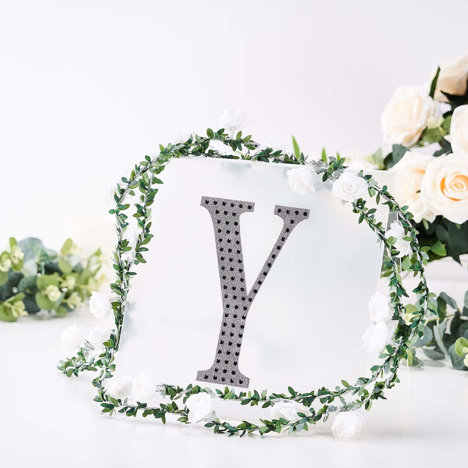 Decorative Rhinestone Alphabet "Y" Letter Stickers, Glitter Adhesive Craft Letters Black DIY Sparkle Embellishments 8" - Image 7