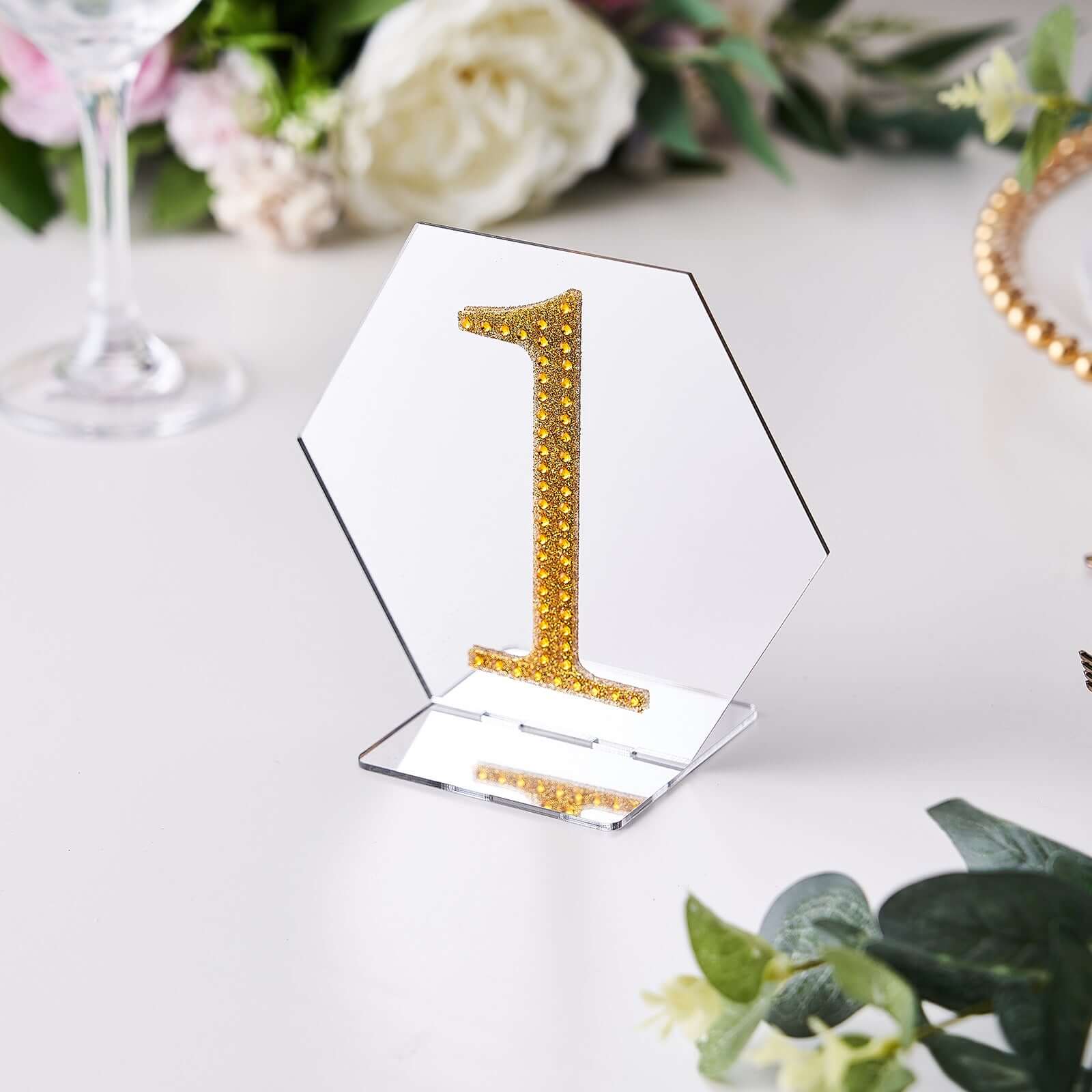 Decorative Rhinestone Number "1" Stickers 4", Gold Glitter Adhesive Craft Numbers - DIY Sparkle Embellishments - Image 2