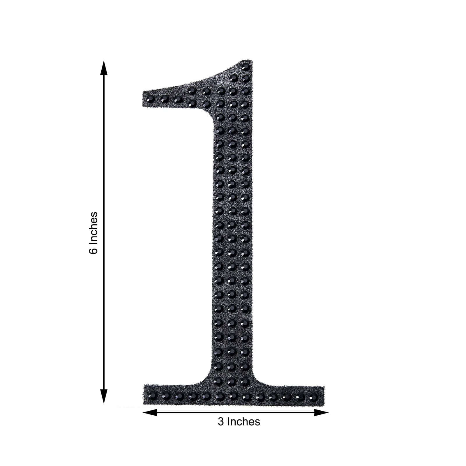 Decorative Rhinestone Number "1" Stickers 6", Black Glitter Adhesive Craft Numbers - DIY Sparkle Embellishments - Image 3