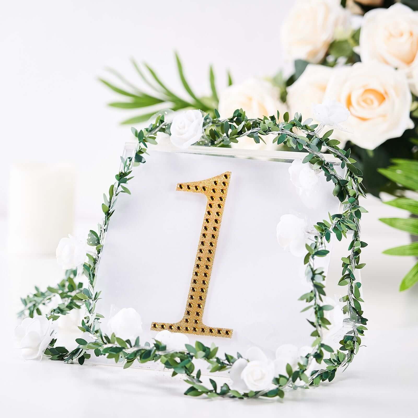 Decorative Rhinestone Number "1" Stickers 6", Gold Glitter Adhesive Craft Numbers - DIY Sparkle Embellishments - Image 2