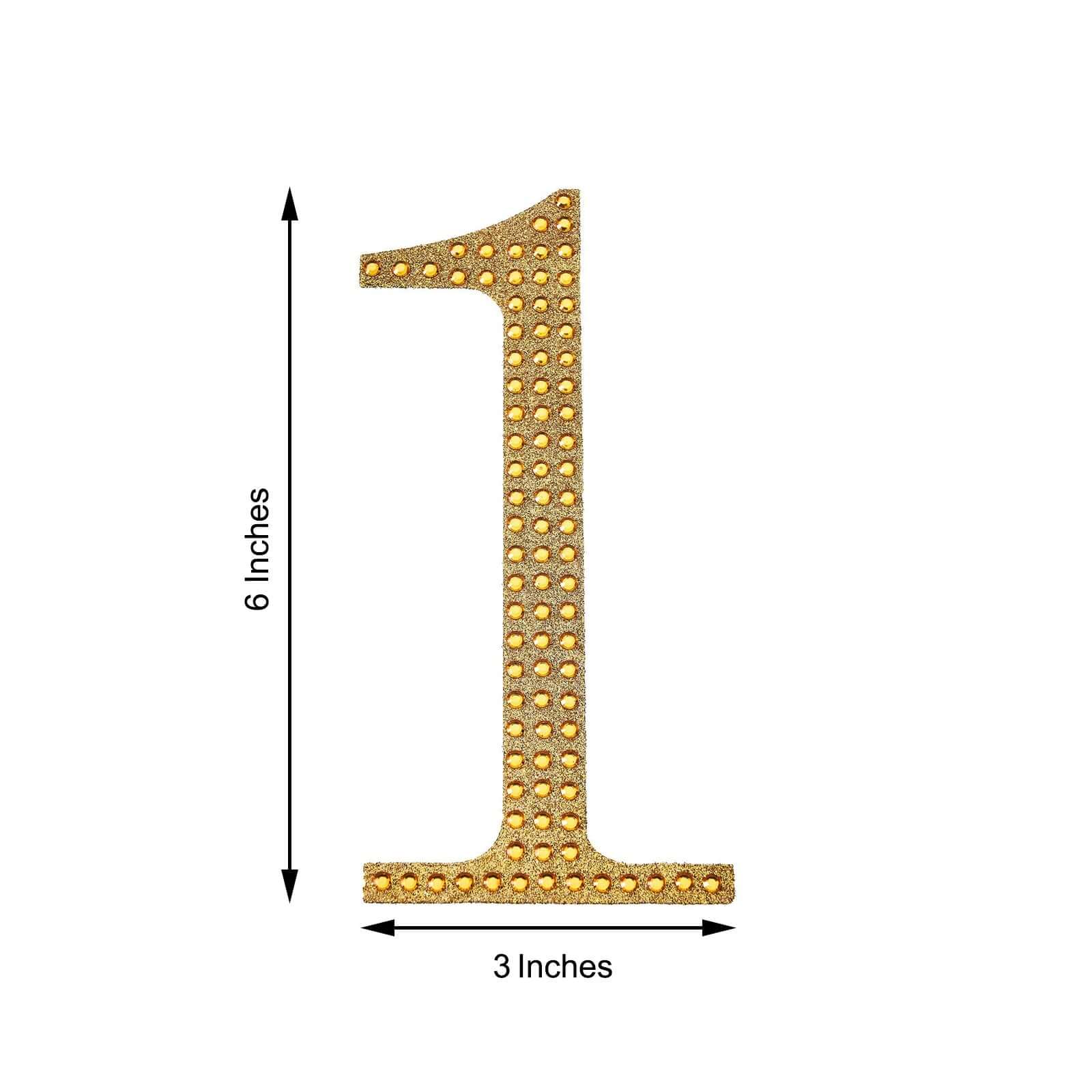 Decorative Rhinestone Number "1" Stickers 6", Gold Glitter Adhesive Craft Numbers - DIY Sparkle Embellishments - Image 3