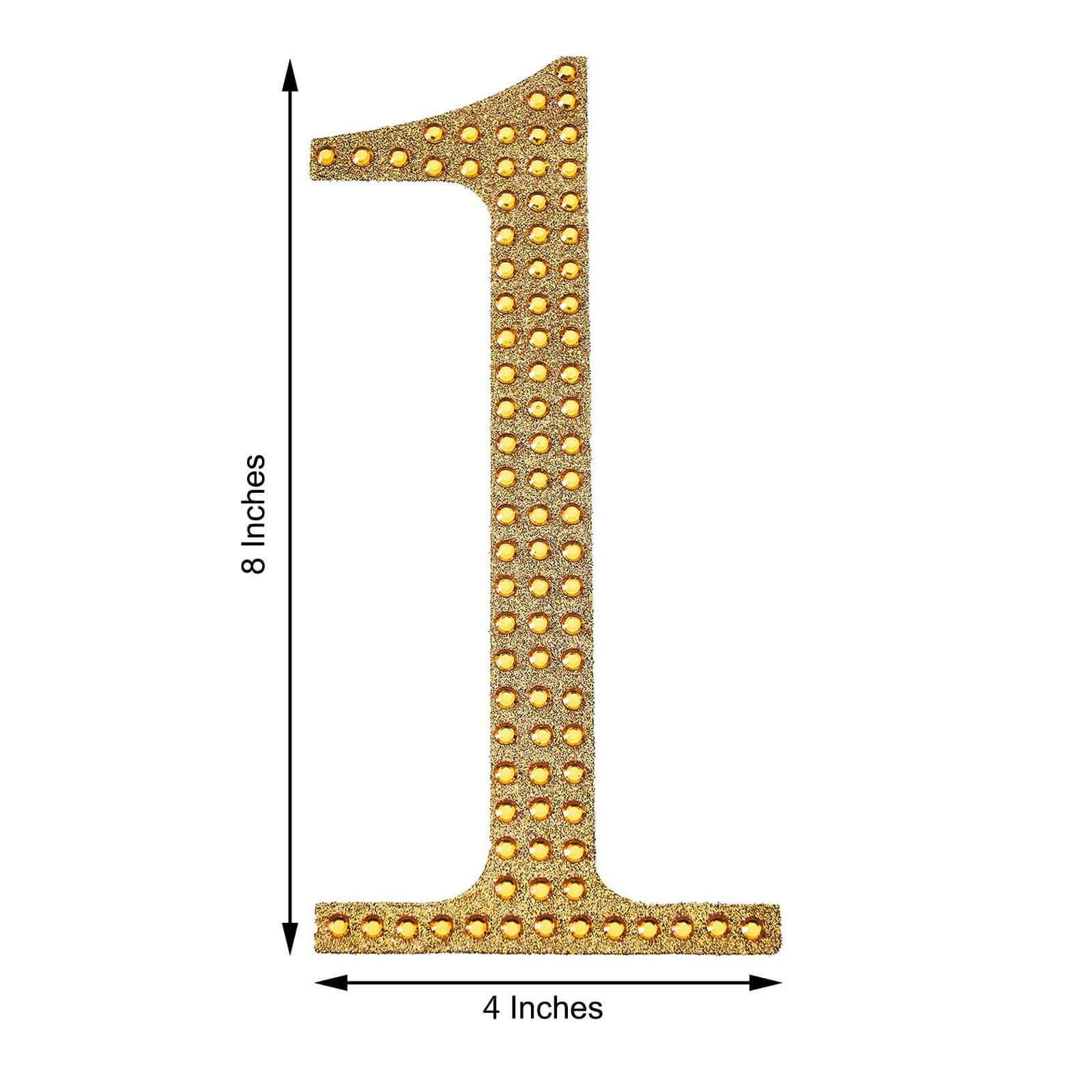 Decorative Rhinestone Number "1" Stickers 8", Gold Glitter Adhesive Craft Numbers - DIY Sparkle Embellishments - Image 3