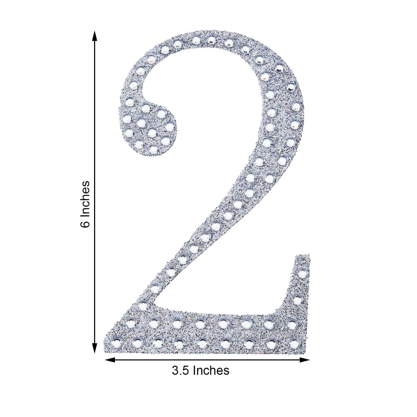 Decorative Rhinestone Number "2" Stickers 6", Silver Glitter Adhesive Craft Numbers - DIY Sparkle Embellishments - Image 3