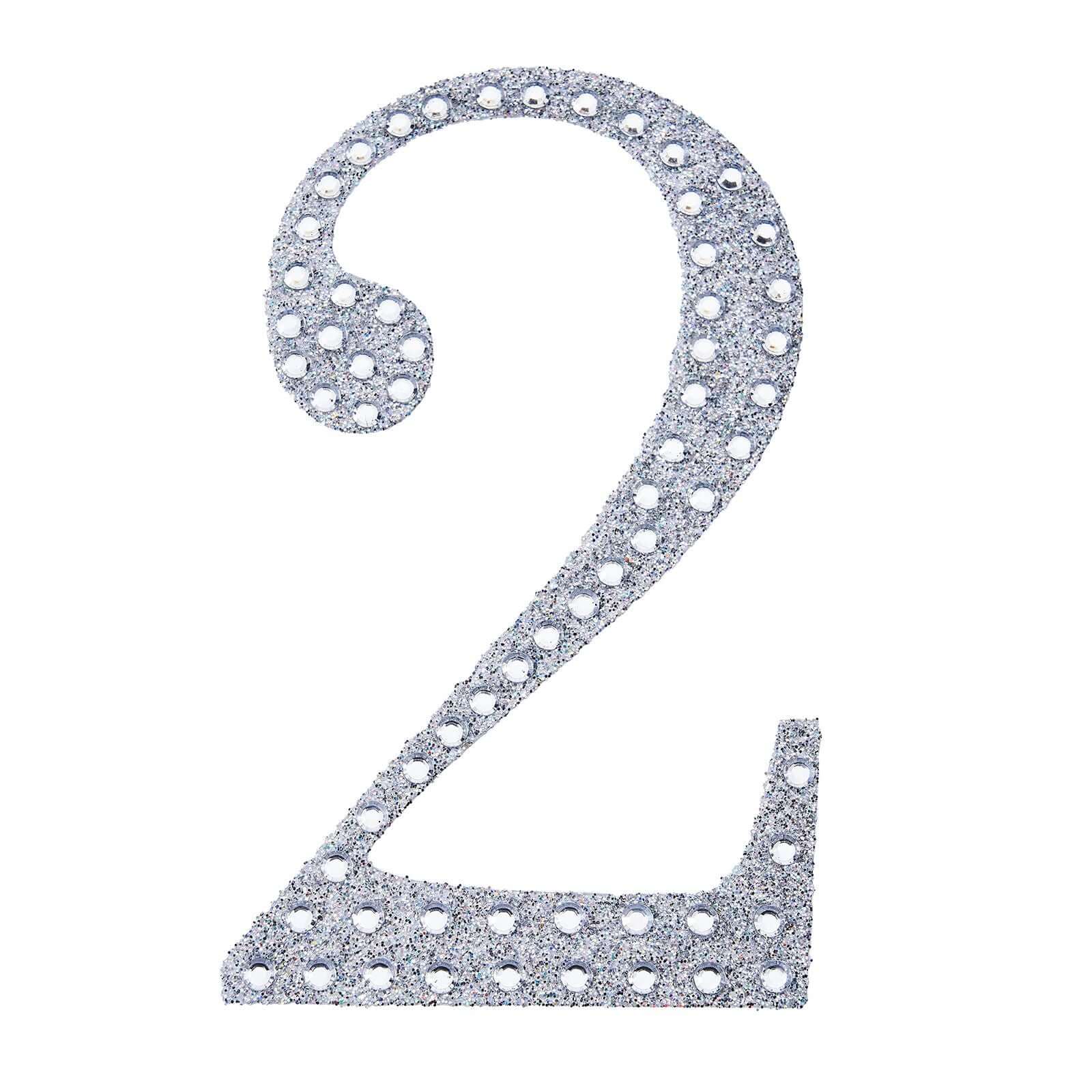Decorative Rhinestone Number "2" Stickers 6", Silver Glitter Adhesive Craft Numbers - DIY Sparkle Embellishments - Image 6
