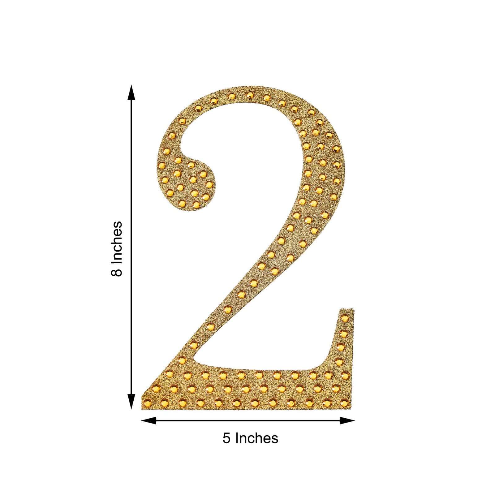 Decorative Rhinestone Number "2" Stickers 8", Gold Glitter Adhesive Craft Numbers - DIY Sparkle Embellishments - Image 3
