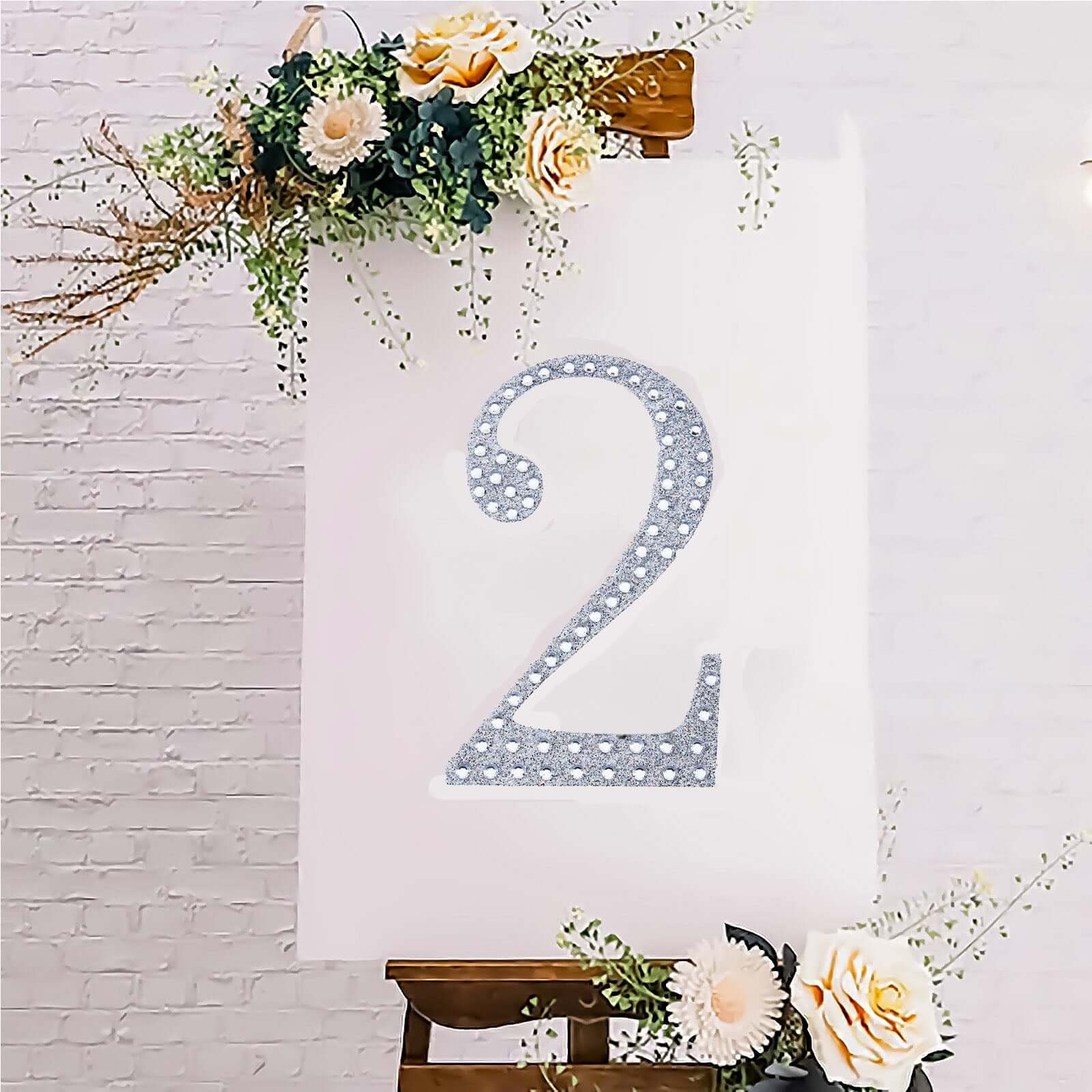 Decorative Rhinestone Number "2" Stickers 8", Silver Glitter Adhesive Craft Numbers - DIY Sparkle Embellishments