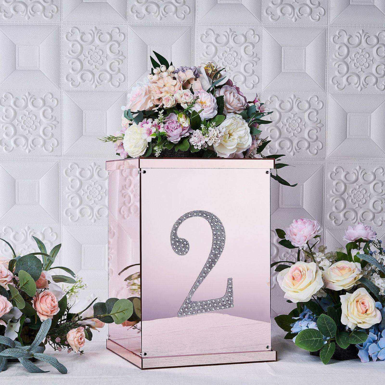 Decorative Rhinestone Number "2" Stickers 8", Silver Glitter Adhesive Craft Numbers - DIY Sparkle Embellishments - Image 2