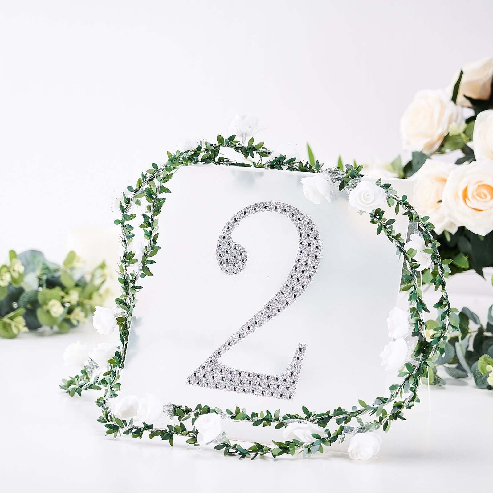 Decorative Rhinestone Number "2" Stickers 8", Silver Glitter Adhesive Craft Numbers - DIY Sparkle Embellishments - Image 7