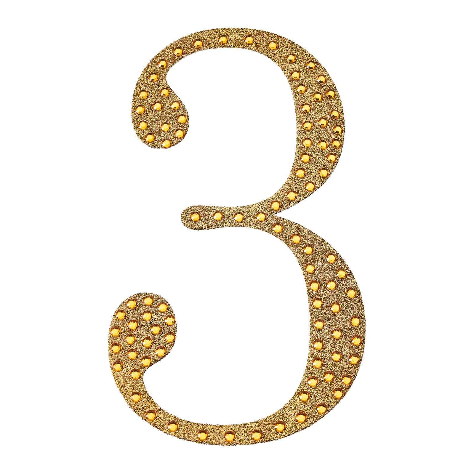 Decorative Rhinestone Number "3" Stickers 4", Gold Glitter Adhesive Craft Numbers - DIY Sparkle Embellishments - Image 6