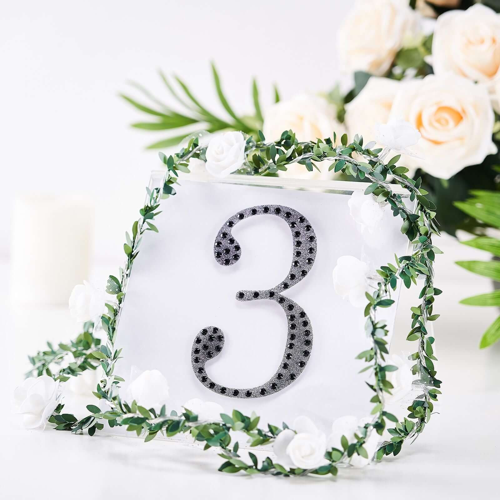 Decorative Rhinestone Number "3" Stickers 6", Black Glitter Adhesive Craft Numbers - DIY Sparkle Embellishments - Image 2