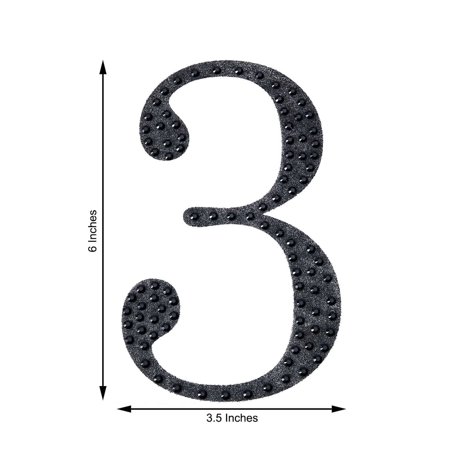 Decorative Rhinestone Number "3" Stickers 6", Black Glitter Adhesive Craft Numbers - DIY Sparkle Embellishments - Image 3