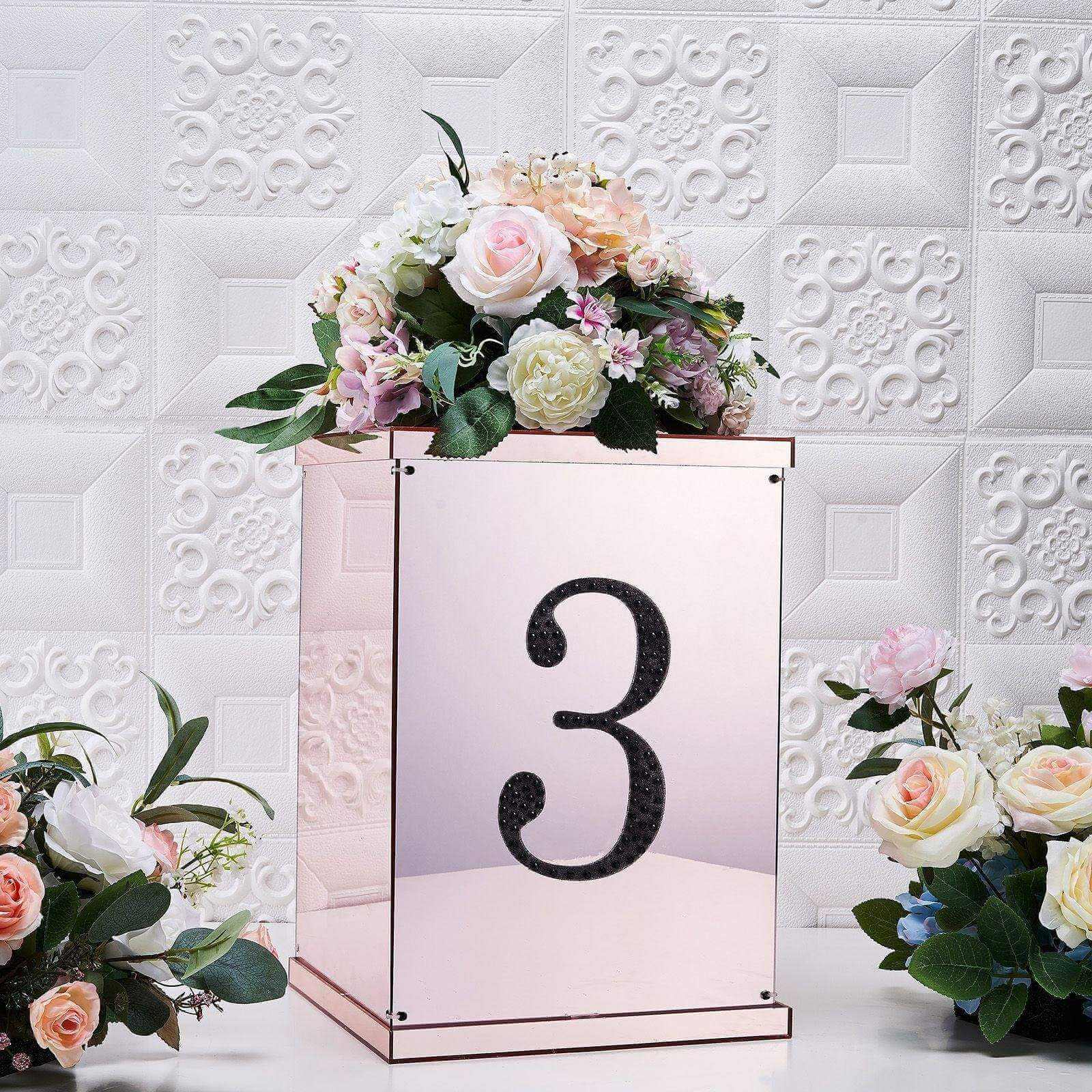 Decorative Rhinestone Number "3" Stickers 8", Black Glitter Adhesive Craft Numbers - DIY Sparkle Embellishments - Image 2