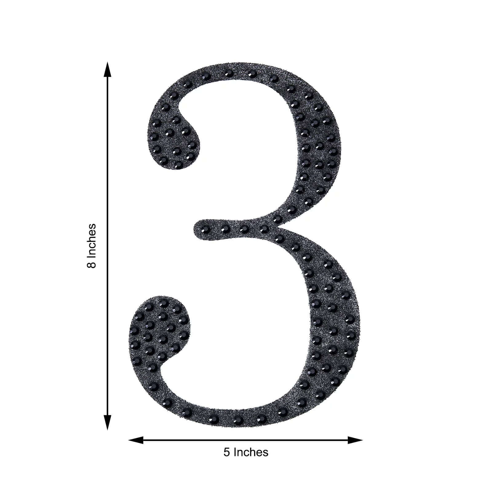 Decorative Rhinestone Number "3" Stickers 8", Black Glitter Adhesive Craft Numbers - DIY Sparkle Embellishments - Image 3