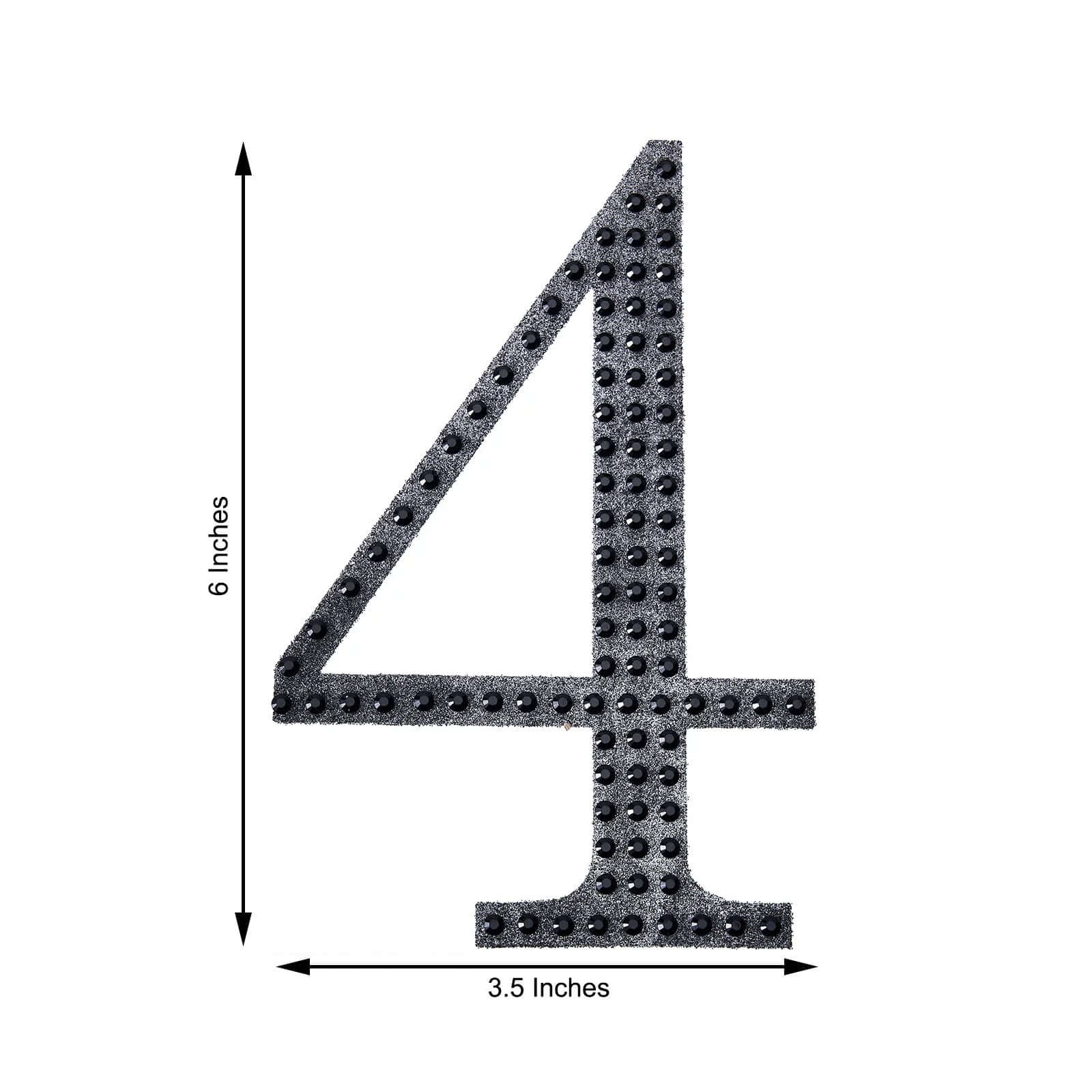Decorative Rhinestone Number "4" Stickers 6", Black Glitter Adhesive Craft Numbers - DIY Sparkle Embellishments - Image 3