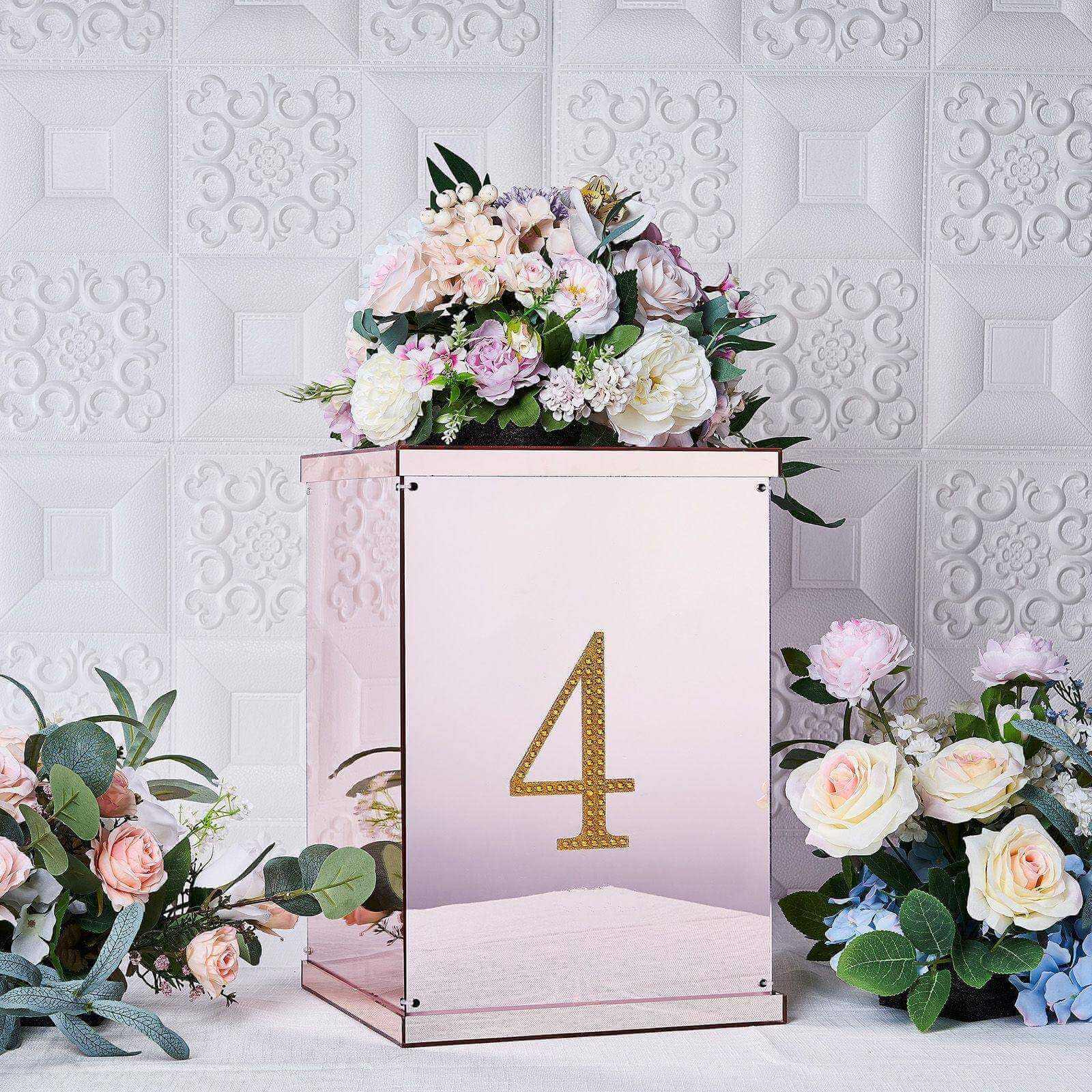 Decorative Rhinestone Number "4" Stickers 6", Gold Glitter Adhesive Craft Numbers - DIY Sparkle Embellishments