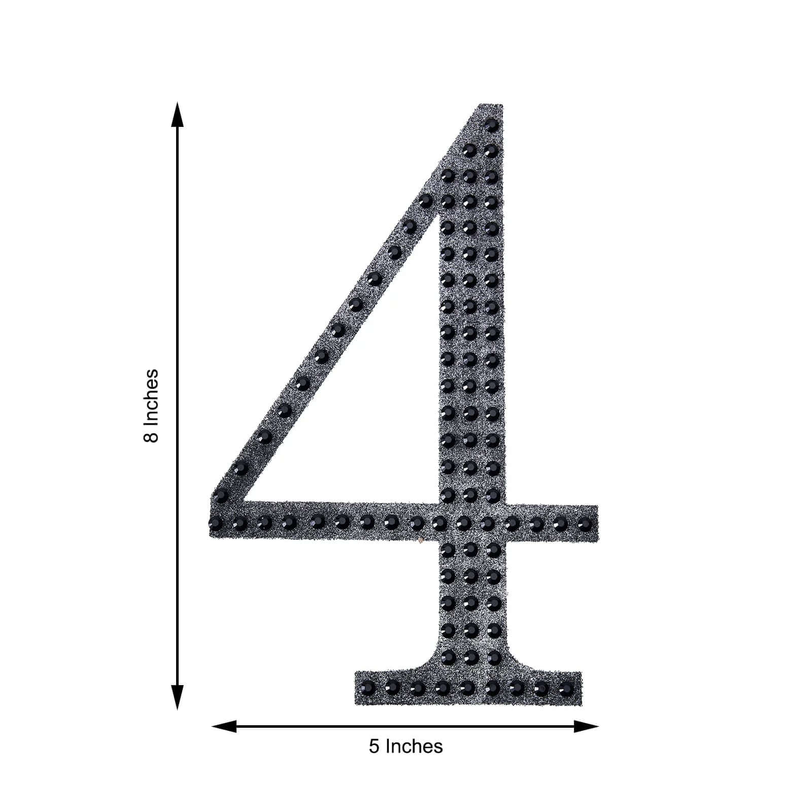 Decorative Rhinestone Number "4" Stickers 8", Black Glitter Adhesive Craft Numbers - DIY Sparkle Embellishments - Image 3