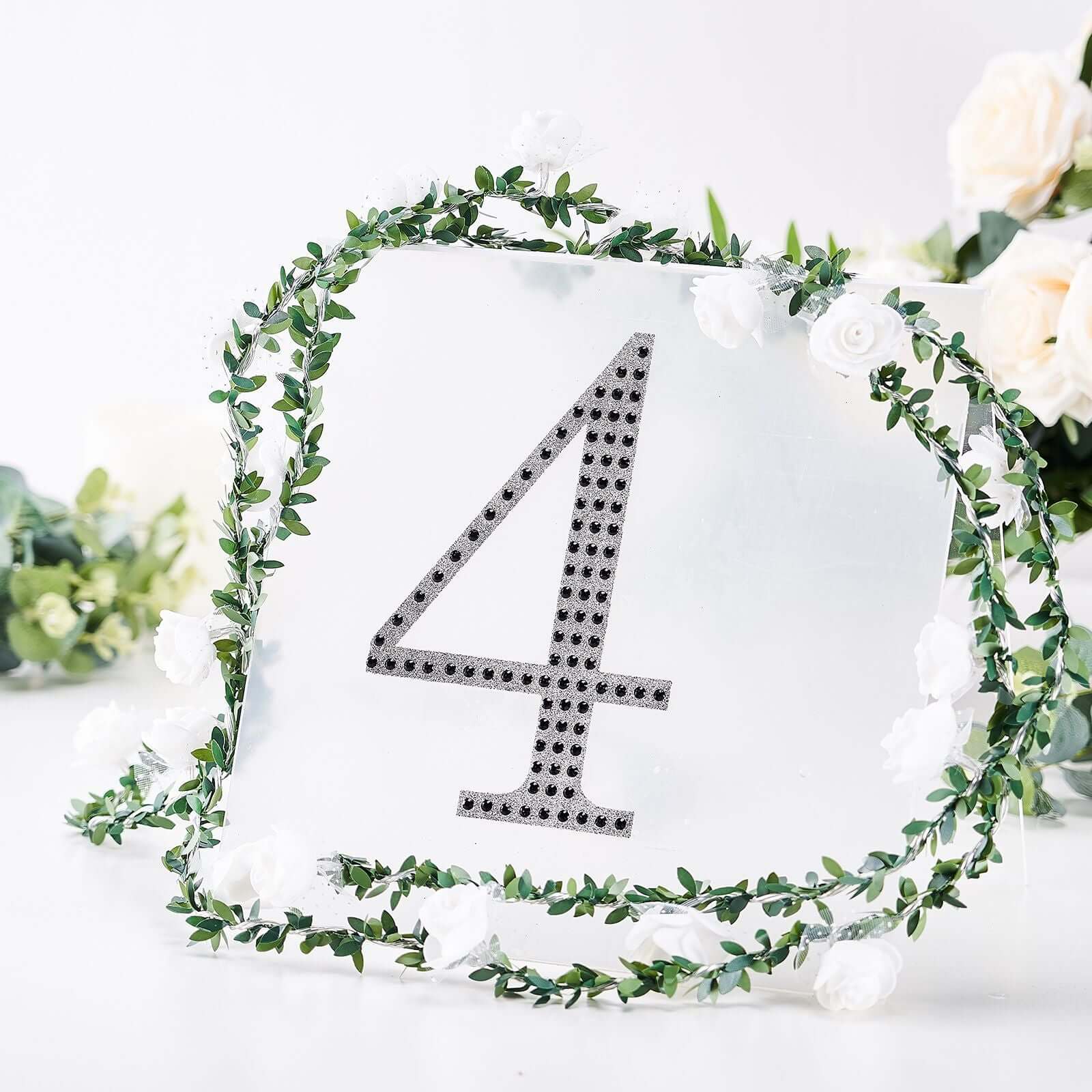 Decorative Rhinestone Number "4" Stickers 8", Black Glitter Adhesive Craft Numbers - DIY Sparkle Embellishments - Image 7