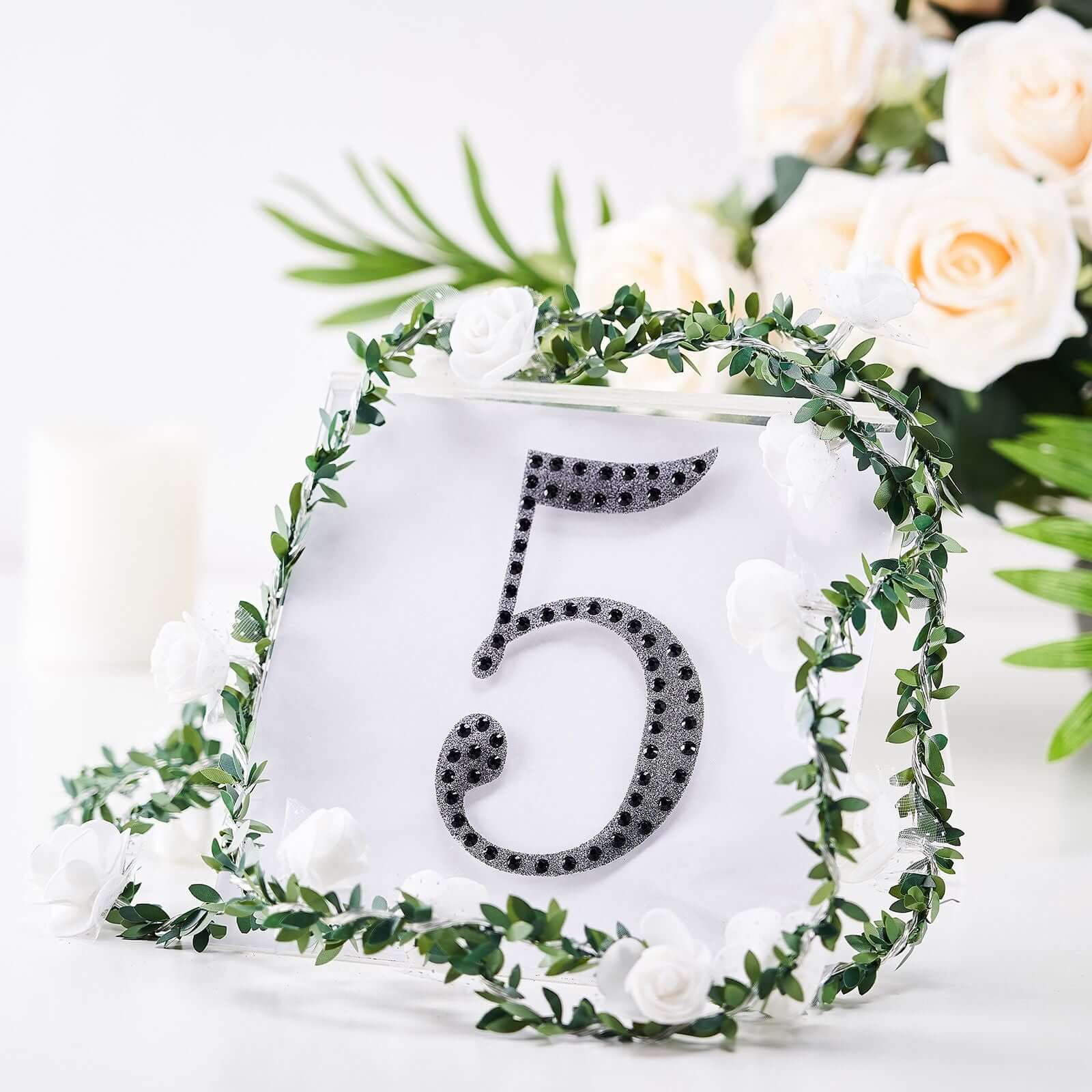 Decorative Rhinestone Number "5" Stickers 6", Black Glitter Adhesive Craft Numbers - DIY Sparkle Embellishments - Image 2