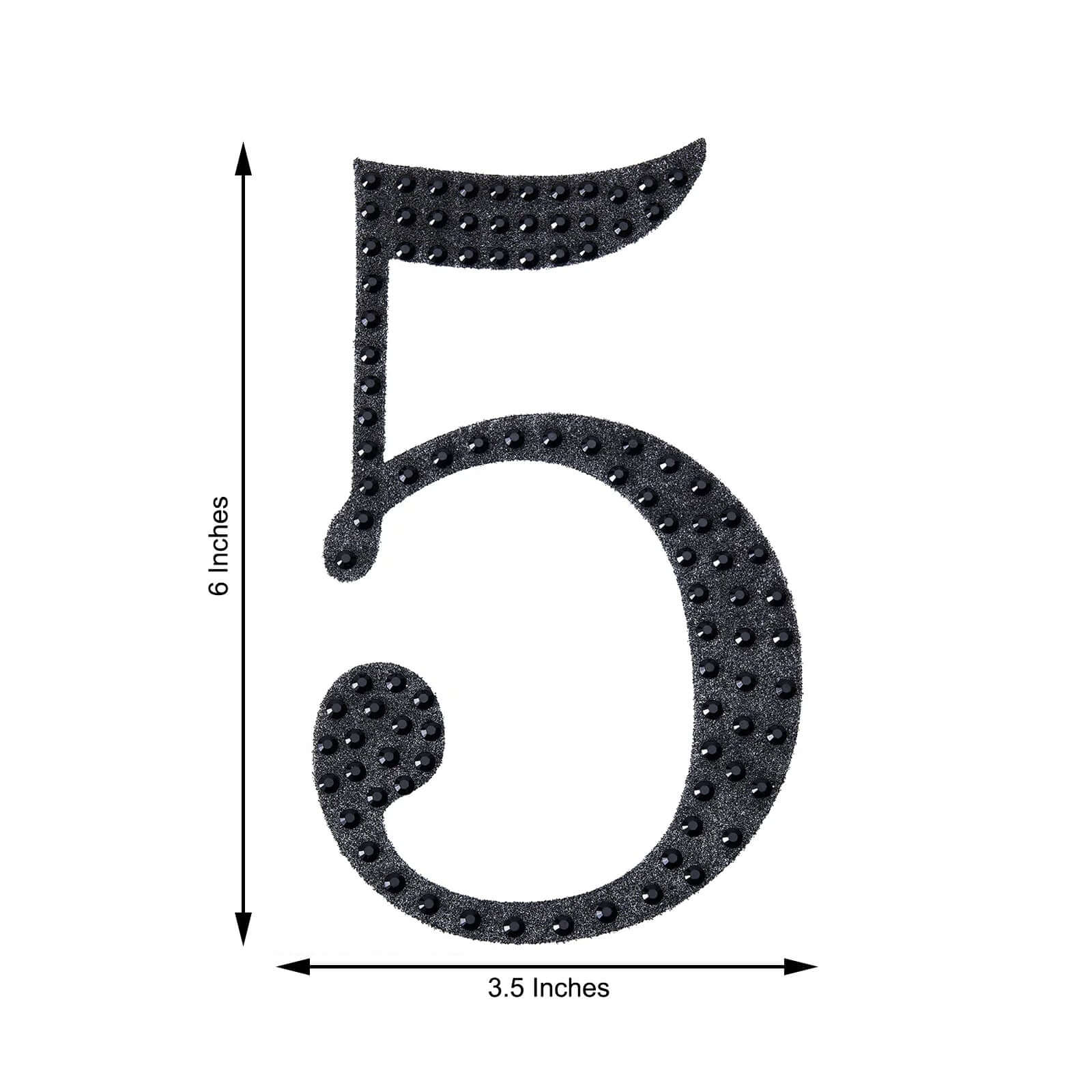 Decorative Rhinestone Number "5" Stickers 6", Black Glitter Adhesive Craft Numbers - DIY Sparkle Embellishments - Image 3