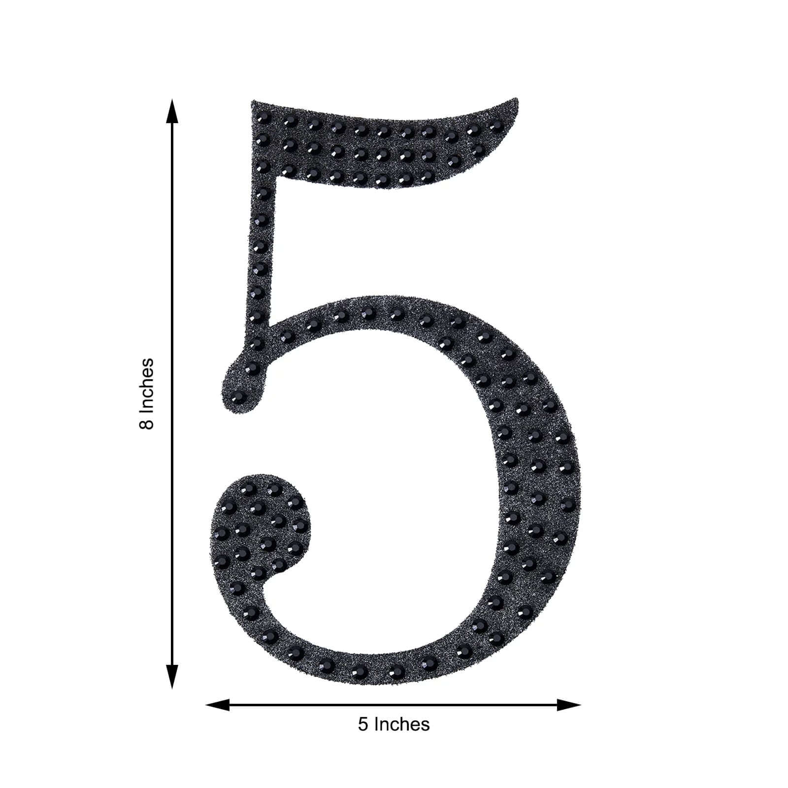 Decorative Rhinestone Number "5" Stickers 8", Black Glitter Adhesive Craft Numbers - DIY Sparkle Embellishments - Image 3
