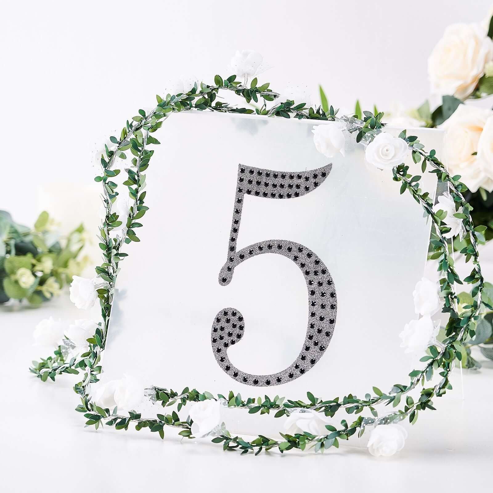 Decorative Rhinestone Number "5" Stickers 8", Black Glitter Adhesive Craft Numbers - DIY Sparkle Embellishments - Image 7