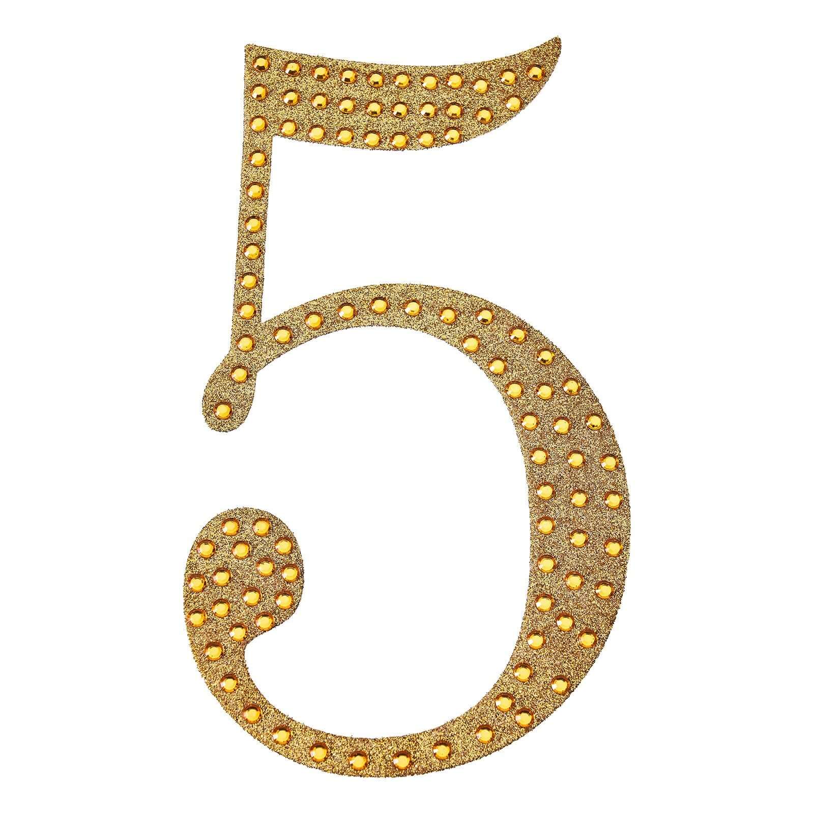 Decorative Rhinestone Number "5" Stickers 8", Gold Glitter Adhesive Craft Numbers - DIY Sparkle Embellishments - Image 6