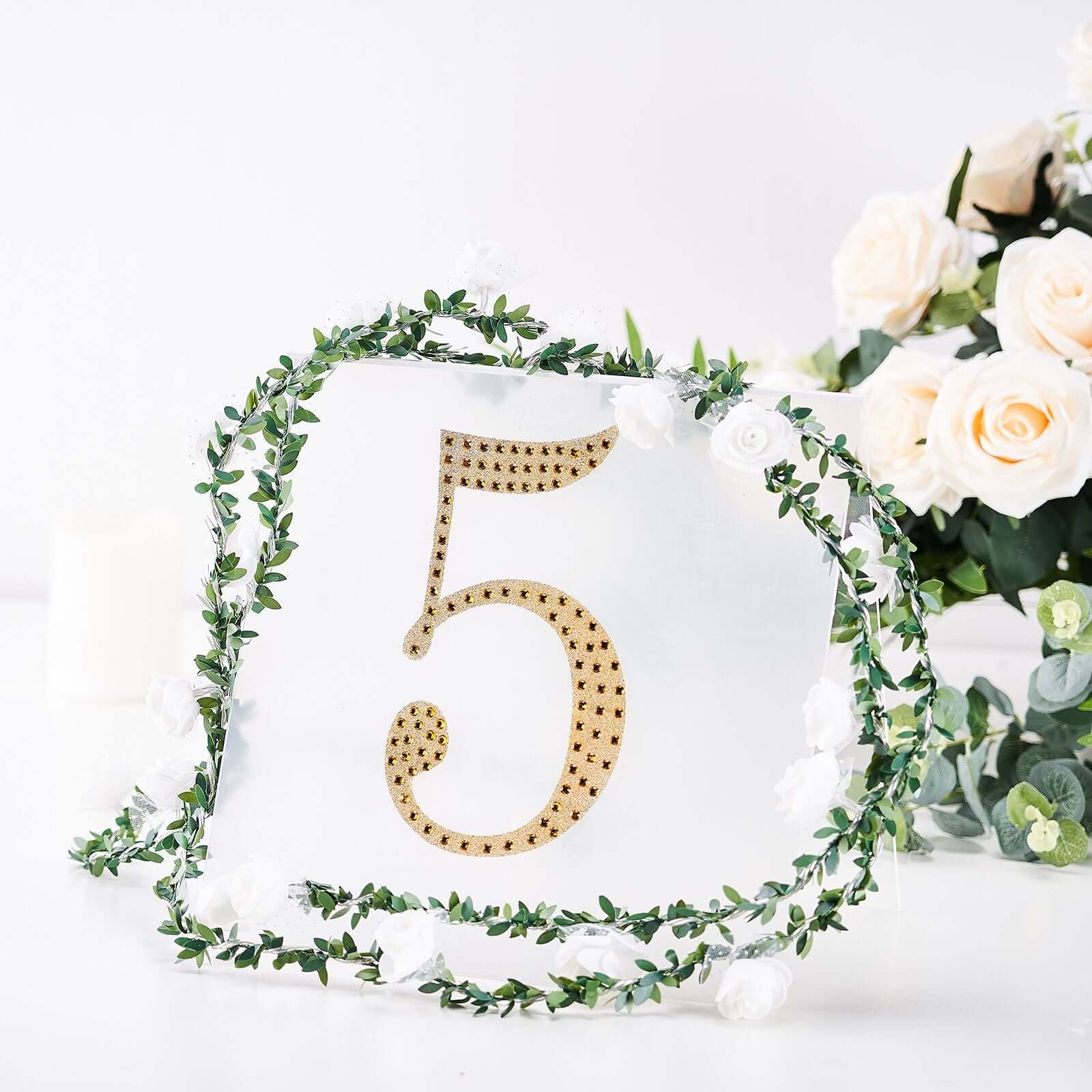 Decorative Rhinestone Number "5" Stickers 8", Gold Glitter Adhesive Craft Numbers - DIY Sparkle Embellishments - Image 7
