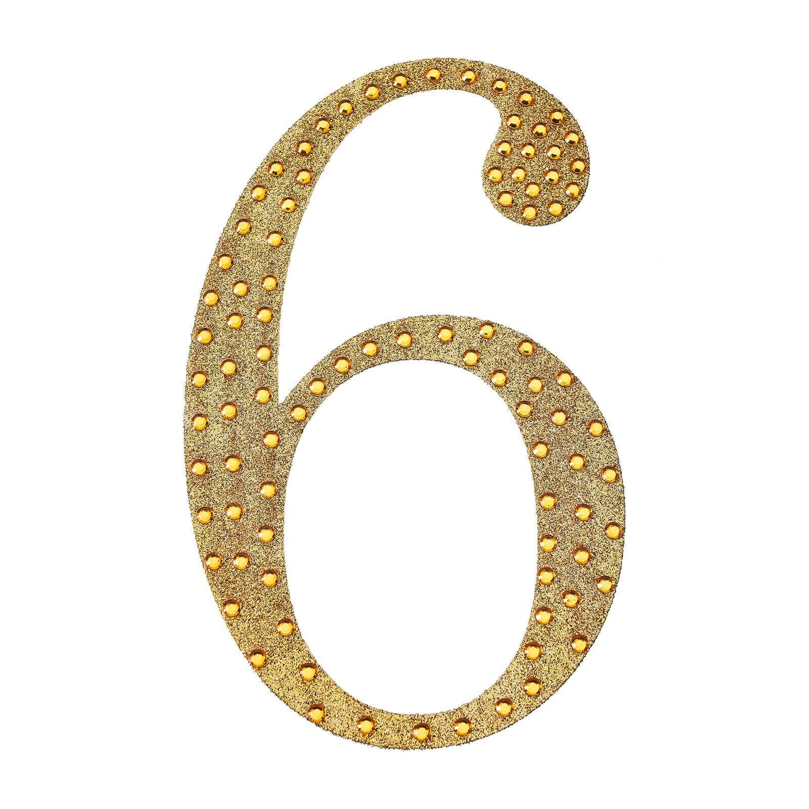 Decorative Rhinestone Number "6" Stickers 4", Gold Glitter Adhesive Craft Numbers - DIY Sparkle Embellishments - Image 6