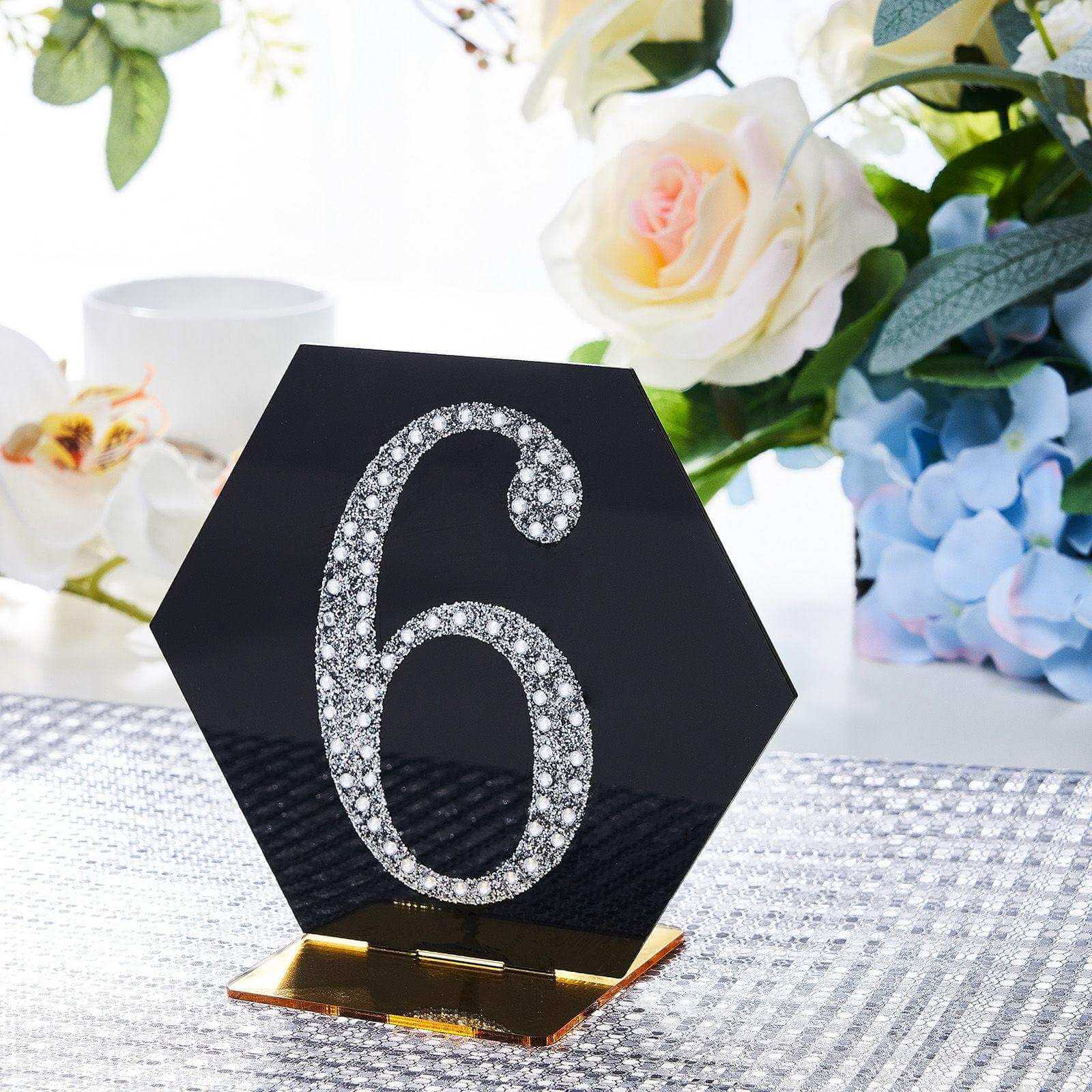 Decorative Rhinestone Number "6" Stickers 4", Silver Glitter Adhesive Craft Numbers - DIY Sparkle Embellishments - Image 2