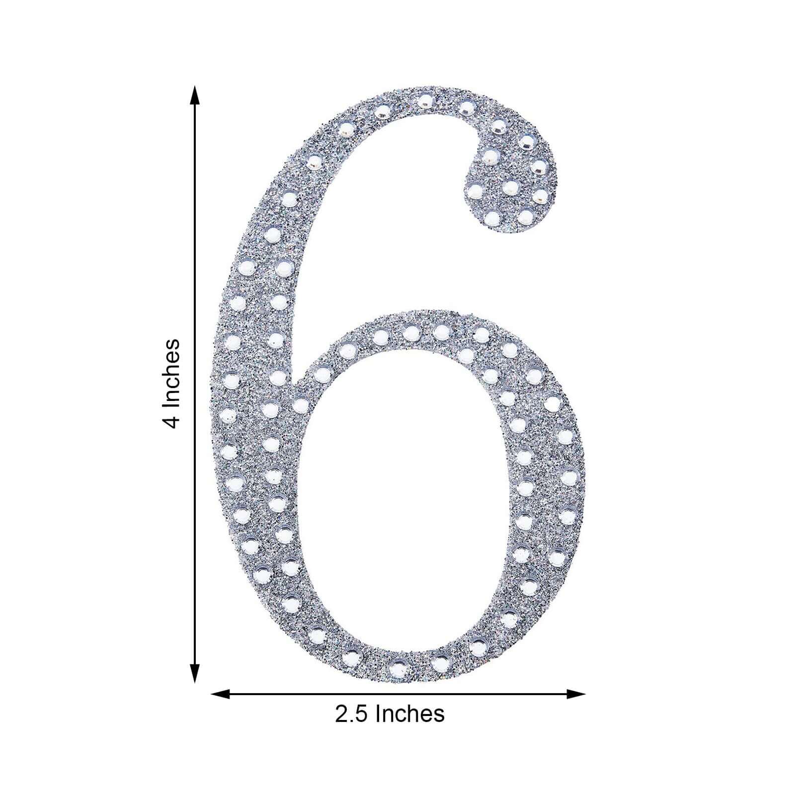 Decorative Rhinestone Number "6" Stickers 4", Silver Glitter Adhesive Craft Numbers - DIY Sparkle Embellishments - Image 3