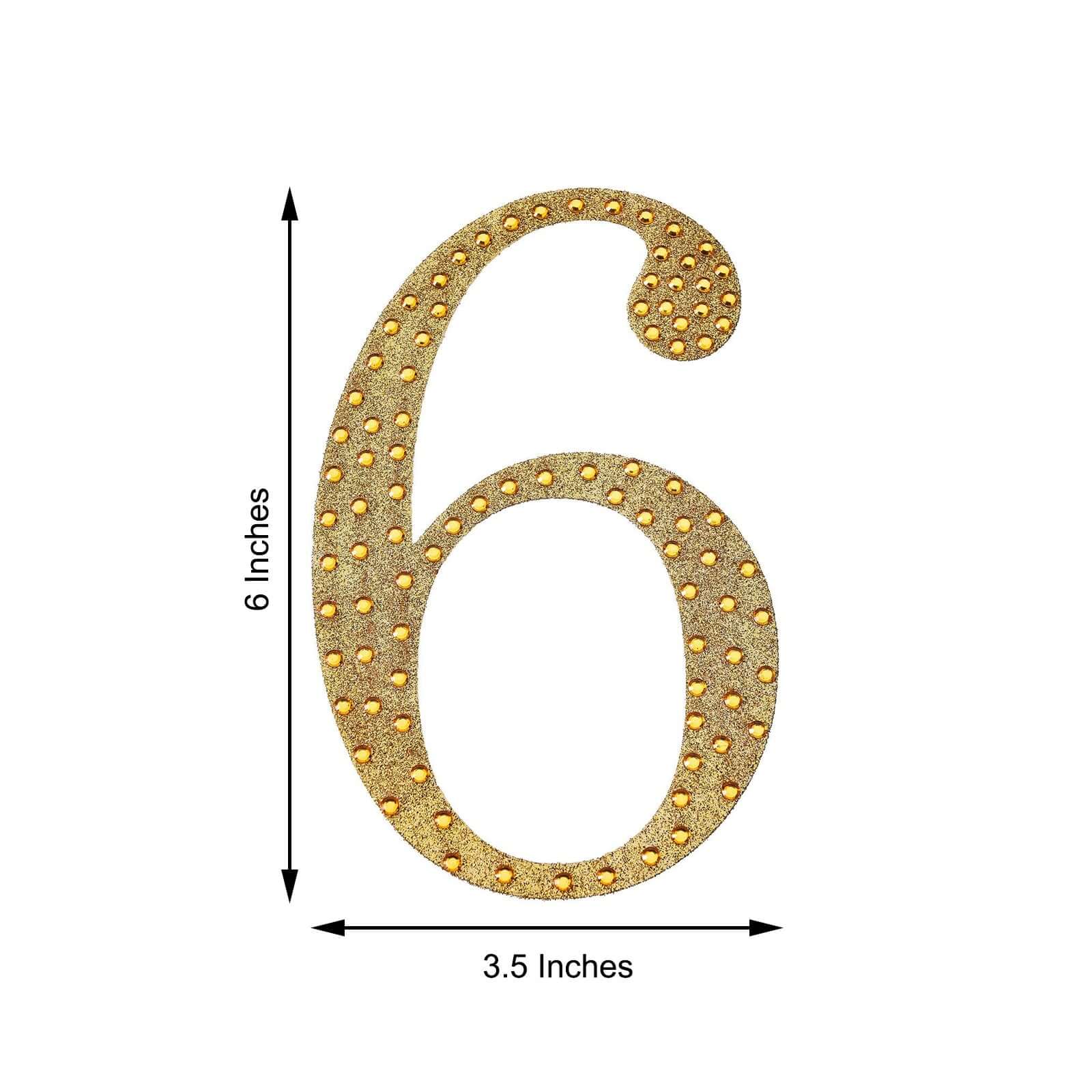 Decorative Rhinestone Number "6" Stickers 6", Gold Glitter Adhesive Craft Numbers - DIY Sparkle Embellishments - Image 3