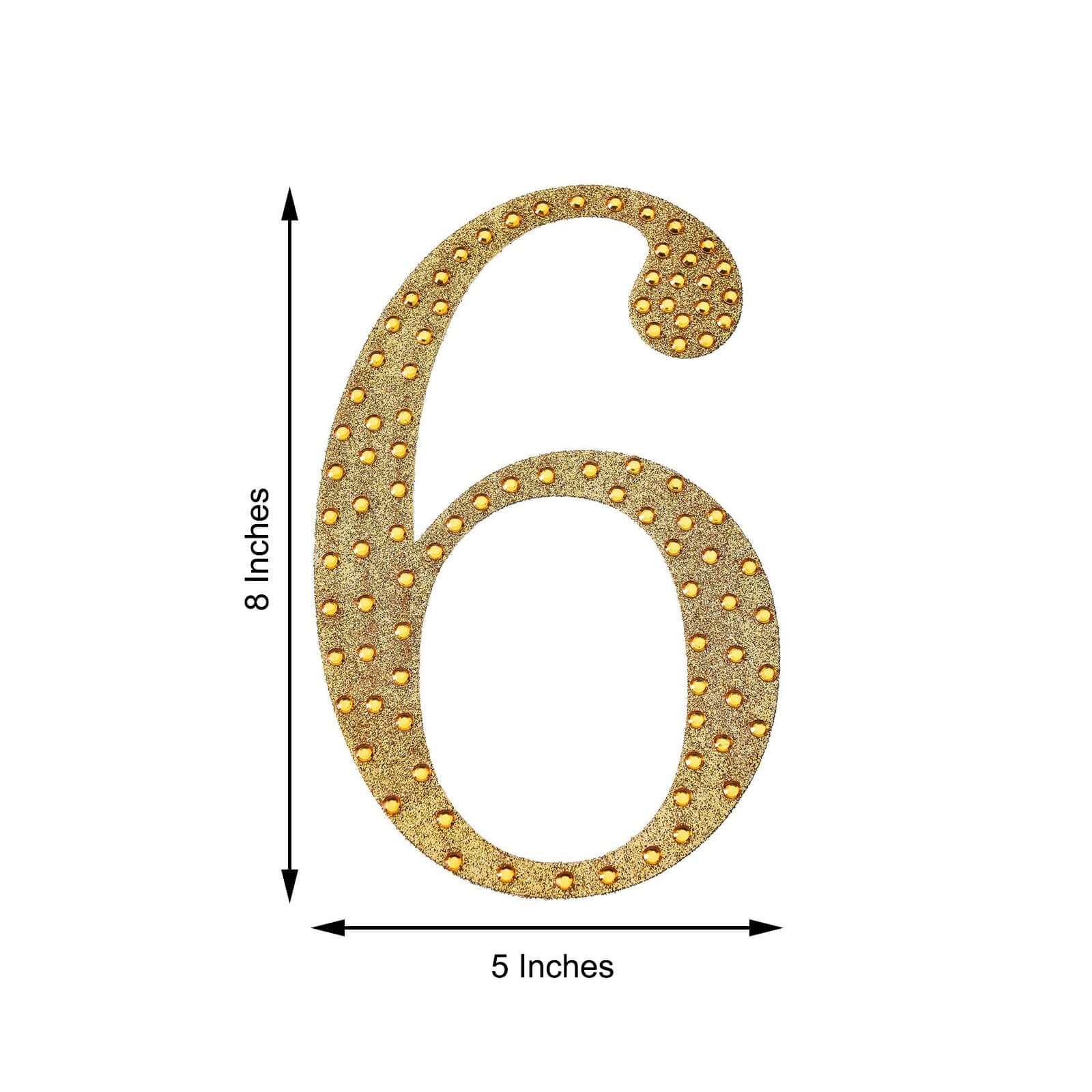 Decorative Rhinestone Number "6" Stickers 8", Gold Glitter Adhesive Craft Numbers - DIY Sparkle Embellishments - Image 3