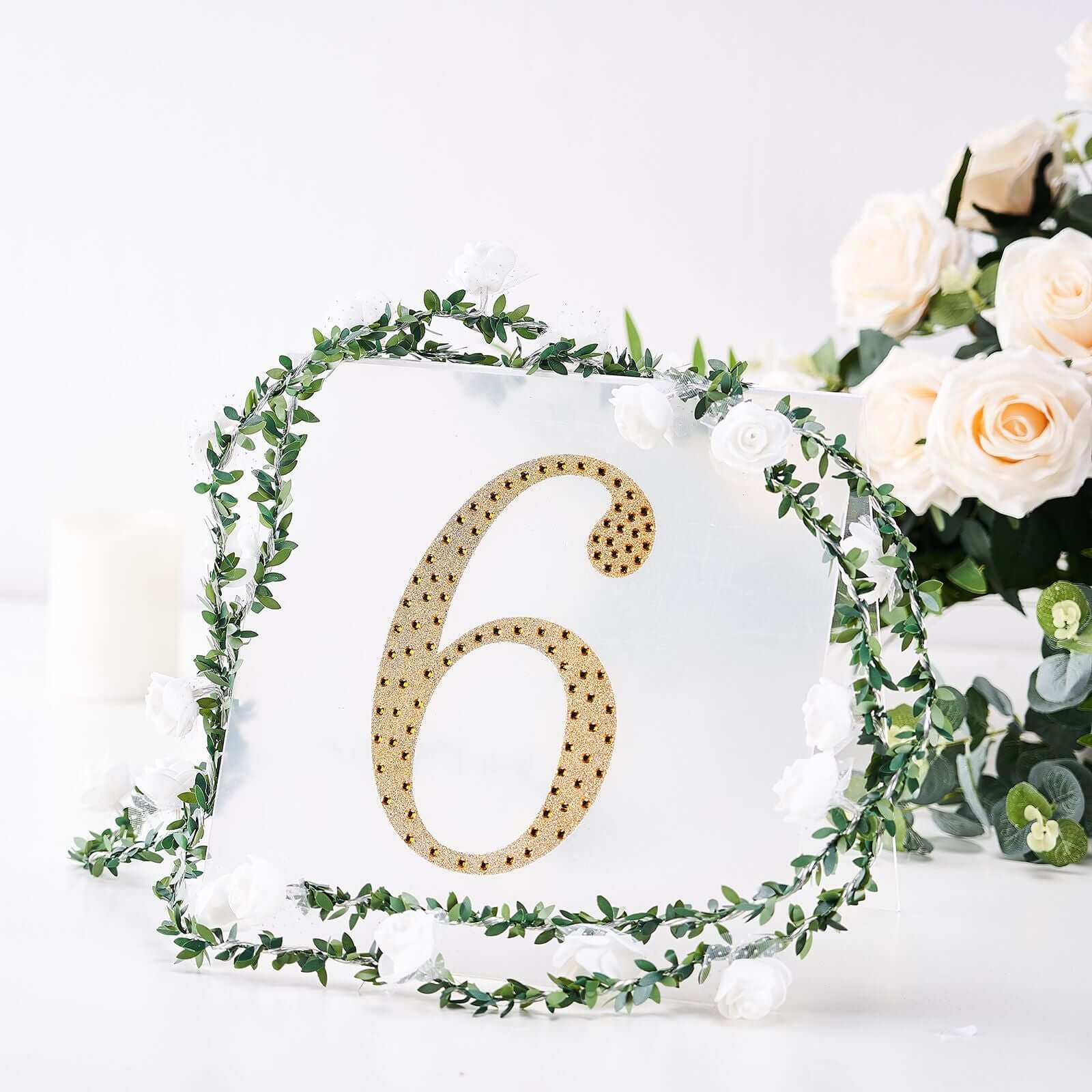 Decorative Rhinestone Number "6" Stickers 8", Gold Glitter Adhesive Craft Numbers - DIY Sparkle Embellishments - Image 7