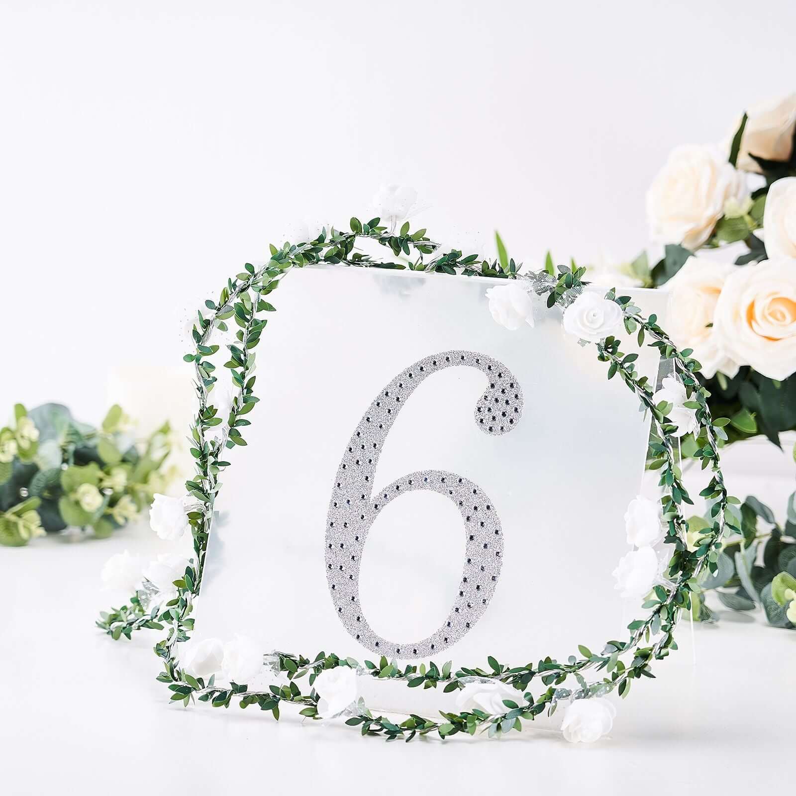 Decorative Rhinestone Number "6" Stickers 8", Silver Glitter Adhesive Craft Numbers - DIY Sparkle Embellishments - Image 7