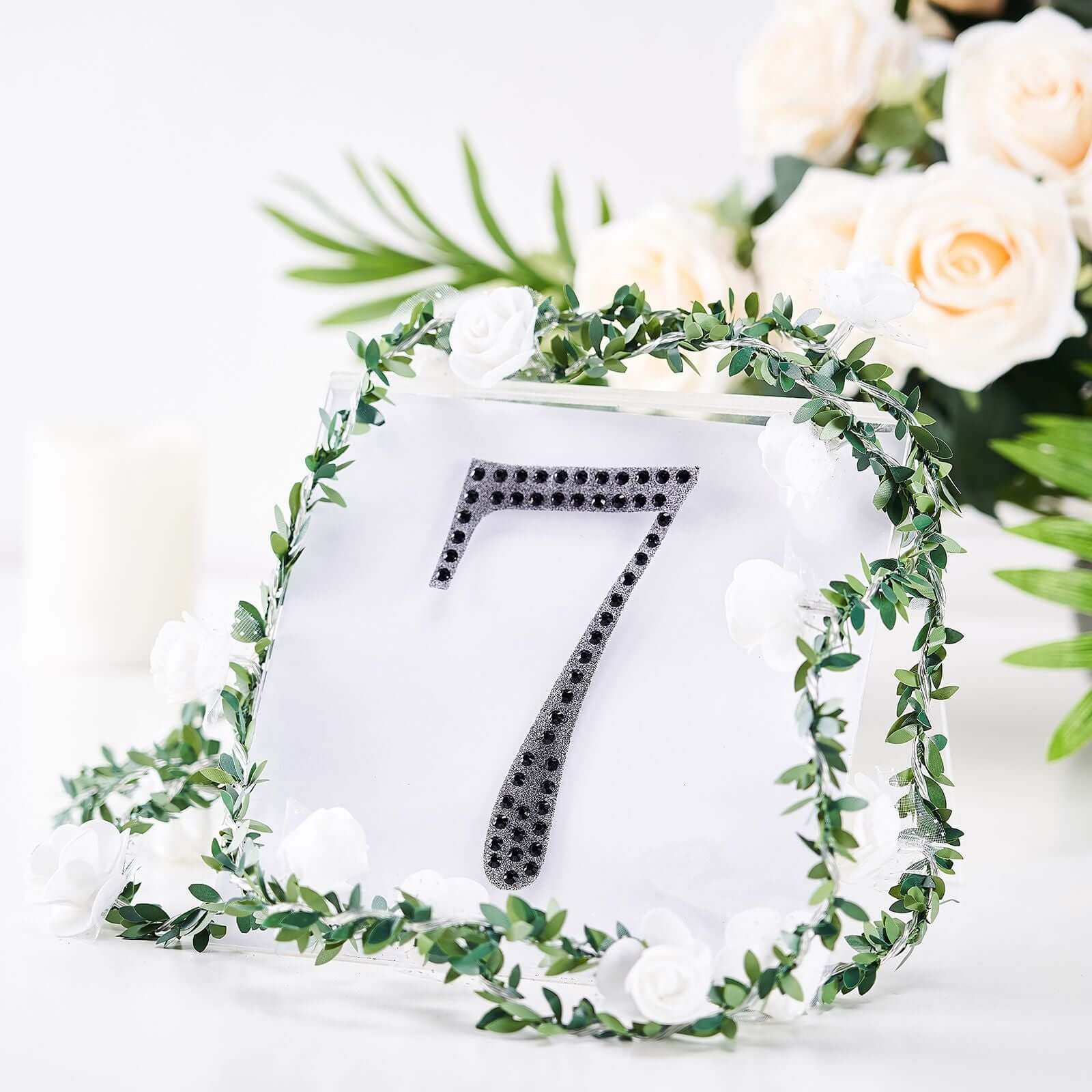 Decorative Rhinestone Number "7" Stickers 6", Black Glitter Adhesive Craft Numbers - DIY Sparkle Embellishments - Image 2