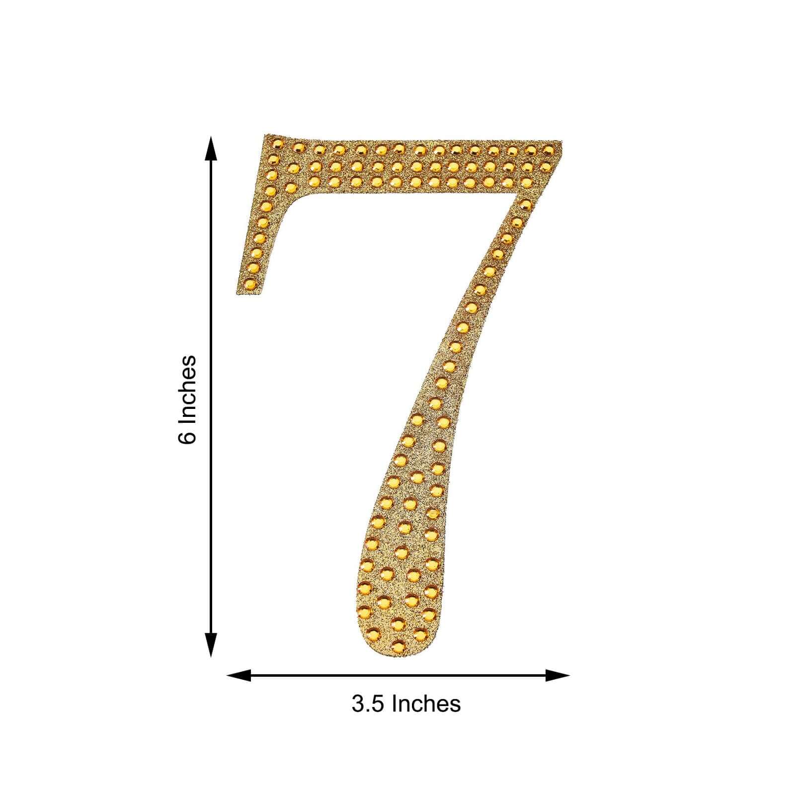 Decorative Rhinestone Number "7" Stickers 6", Gold Glitter Adhesive Craft Numbers - DIY Sparkle Embellishments - Image 3