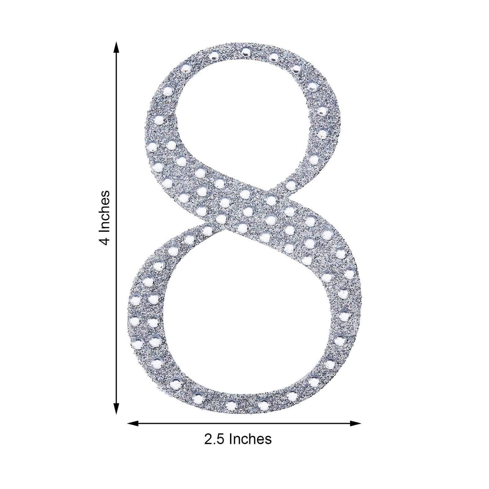 Decorative Rhinestone Number "8" Stickers 4", Silver Glitter Adhesive Craft Numbers - DIY Sparkle Embellishments - Image 3