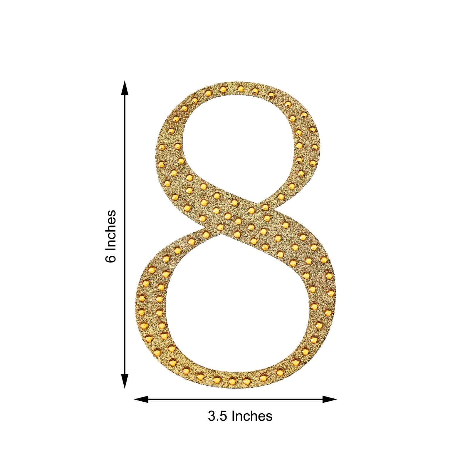 Decorative Rhinestone Number "8" Stickers 6", Gold Glitter Adhesive Craft Numbers - DIY Sparkle Embellishments - Image 3