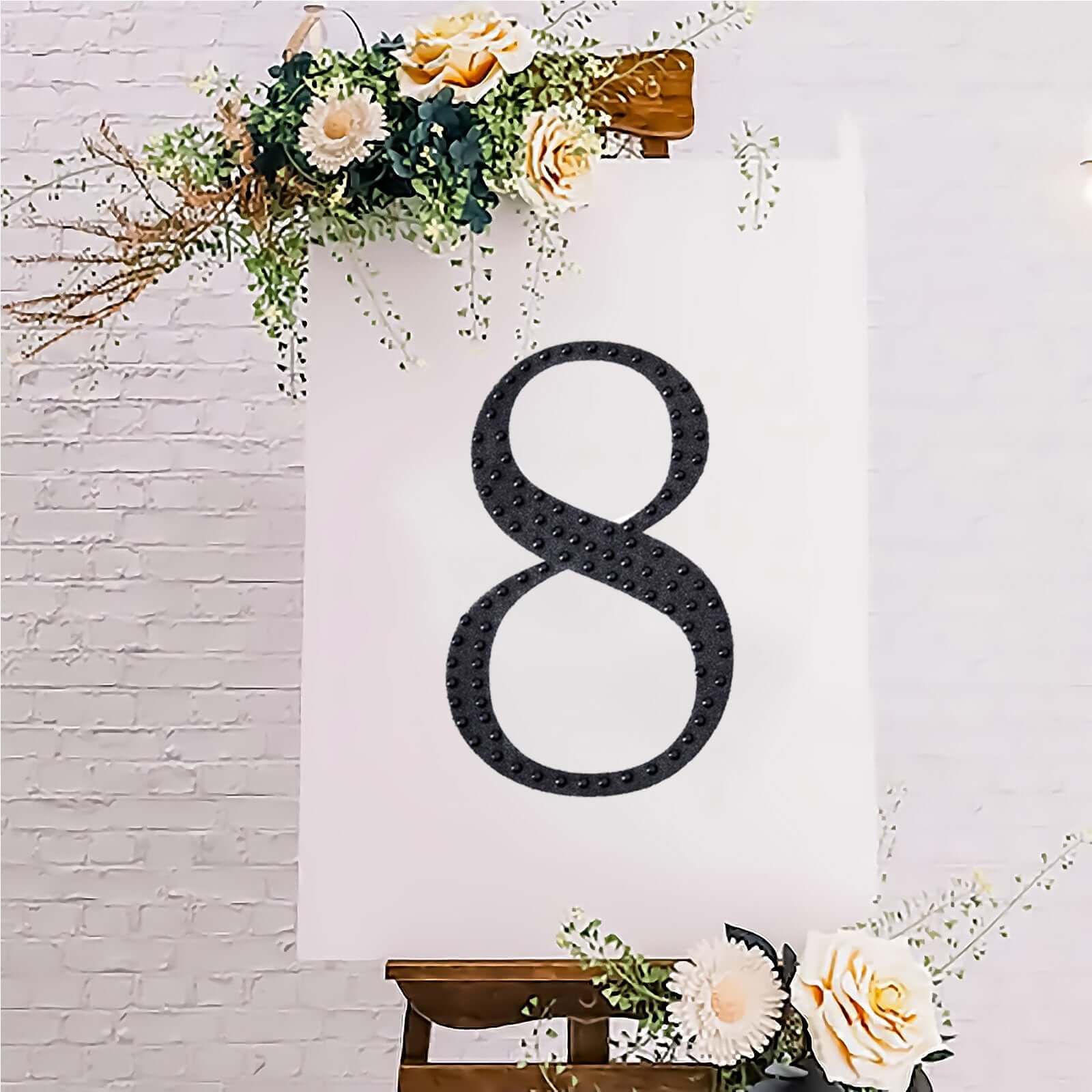 Decorative Rhinestone Number "8" Stickers 8", Black Glitter Adhesive Craft Numbers - DIY Sparkle Embellishments