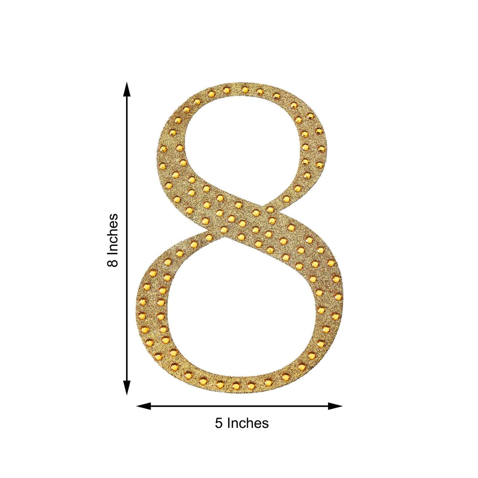 Decorative Rhinestone Number "8" Stickers 8", Gold Glitter Adhesive Craft Numbers - DIY Sparkle Embellishments - Image 3