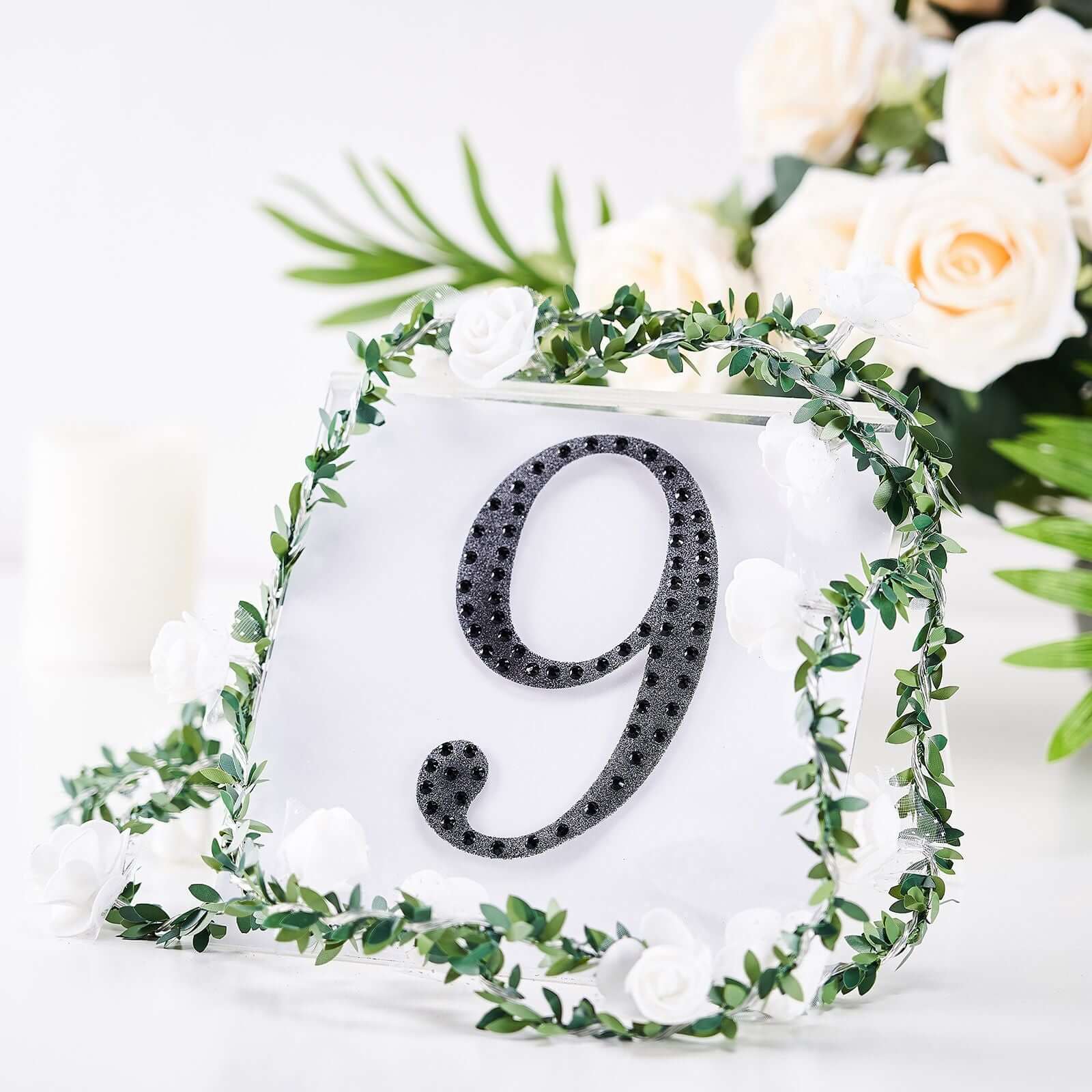 Decorative Rhinestone Number "9" Stickers 6", Black Glitter Adhesive Craft Numbers - DIY Sparkle Embellishments - Image 2