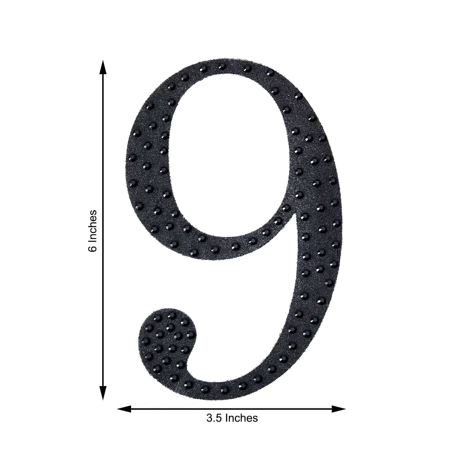 Decorative Rhinestone Number "9" Stickers 6", Black Glitter Adhesive Craft Numbers - DIY Sparkle Embellishments - Image 3