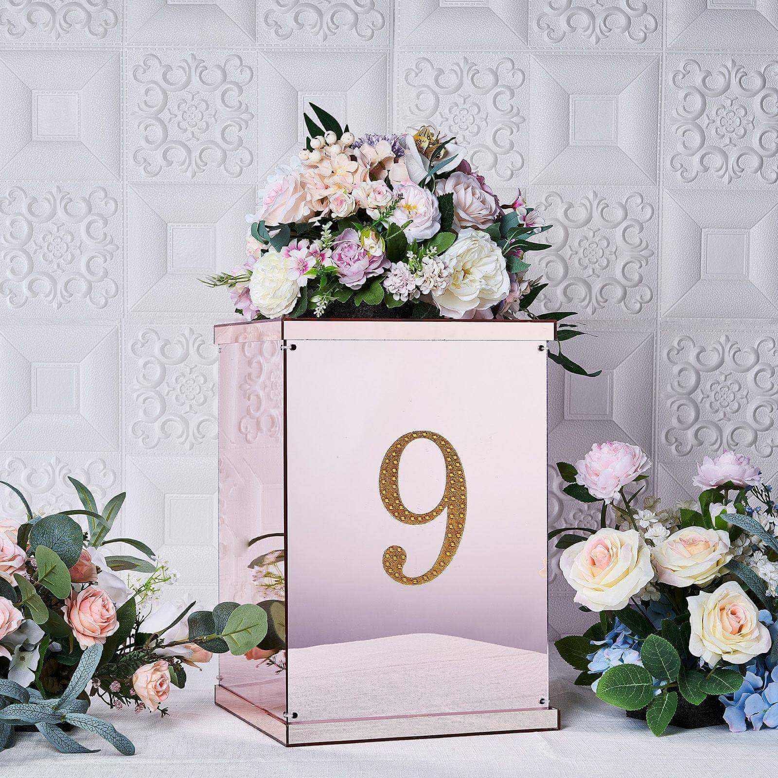 Decorative Rhinestone Number "9" Stickers 6", Gold Glitter Adhesive Craft Numbers - DIY Sparkle Embellishments