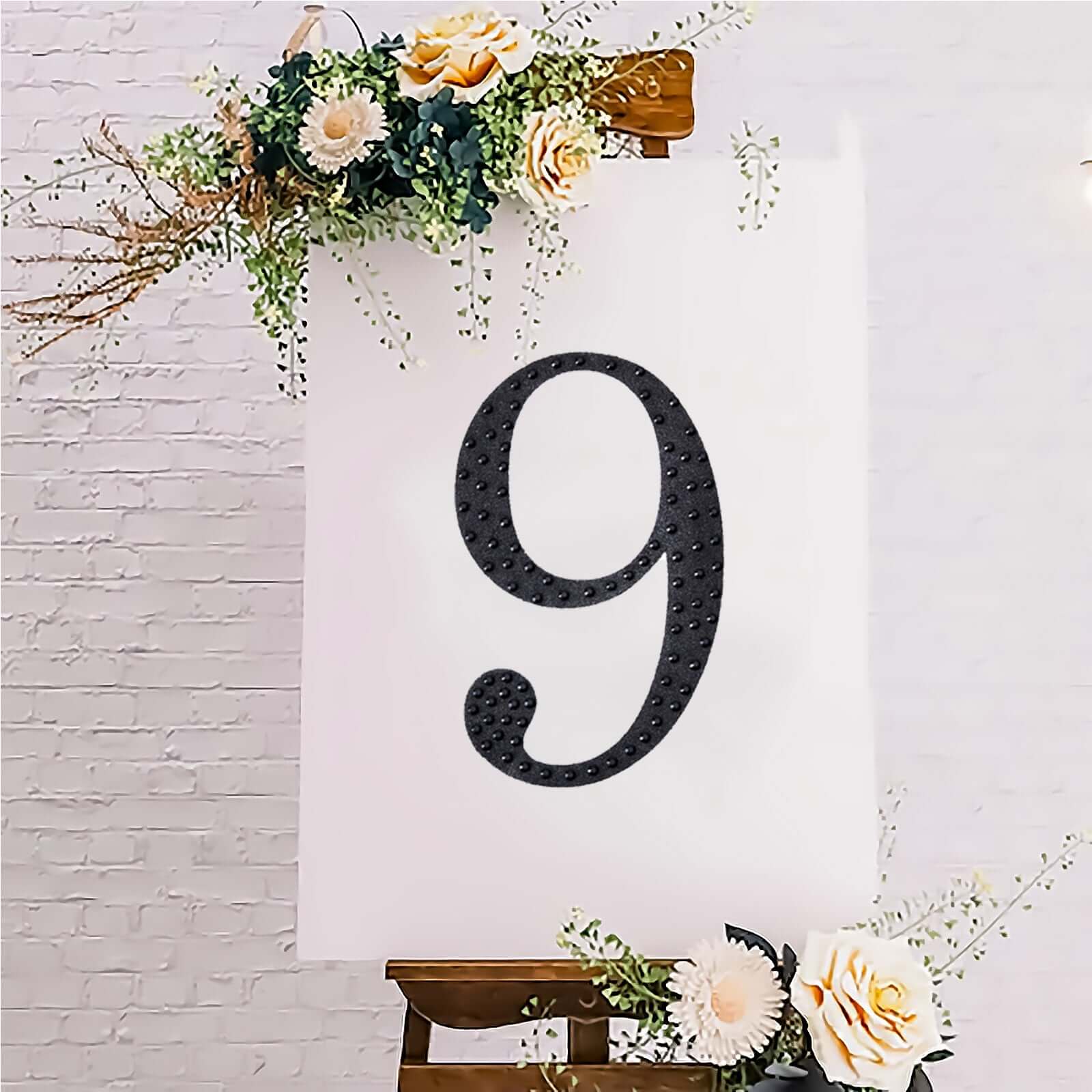 Decorative Rhinestone Number "9" Stickers 8", Black Glitter Adhesive Craft Numbers - DIY Sparkle Embellishments