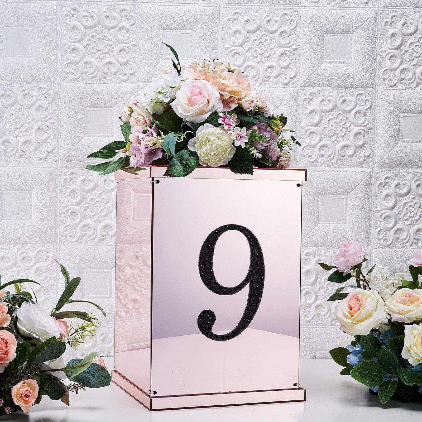 Decorative Rhinestone Number "9" Stickers 8", Black Glitter Adhesive Craft Numbers - DIY Sparkle Embellishments - Image 2