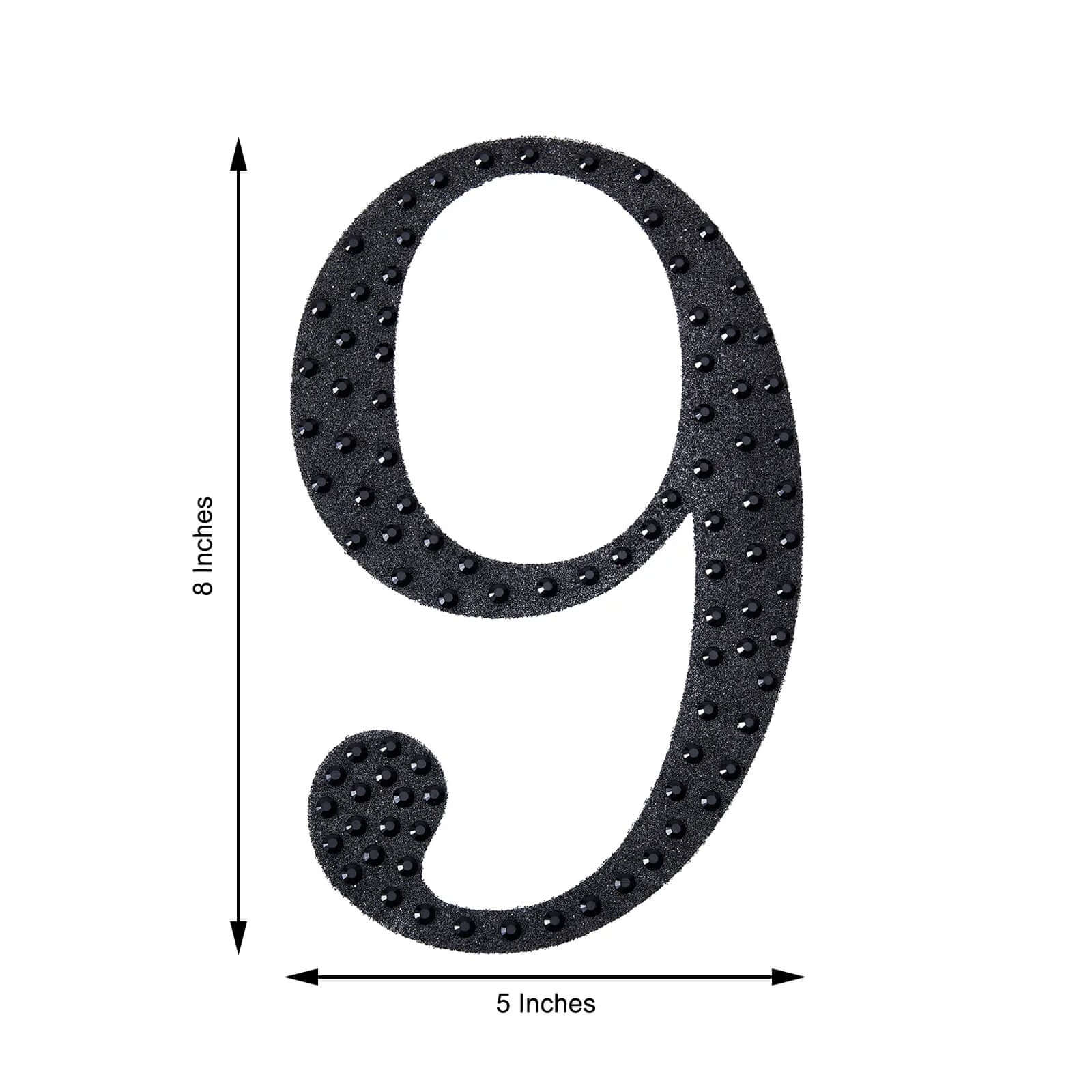 Decorative Rhinestone Number "9" Stickers 8", Black Glitter Adhesive Craft Numbers - DIY Sparkle Embellishments - Image 3