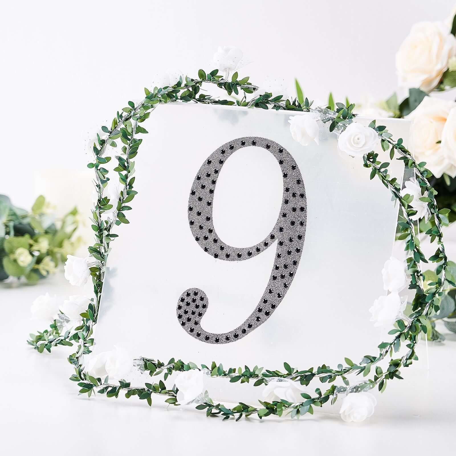 Decorative Rhinestone Number "9" Stickers 8", Black Glitter Adhesive Craft Numbers - DIY Sparkle Embellishments - Image 7