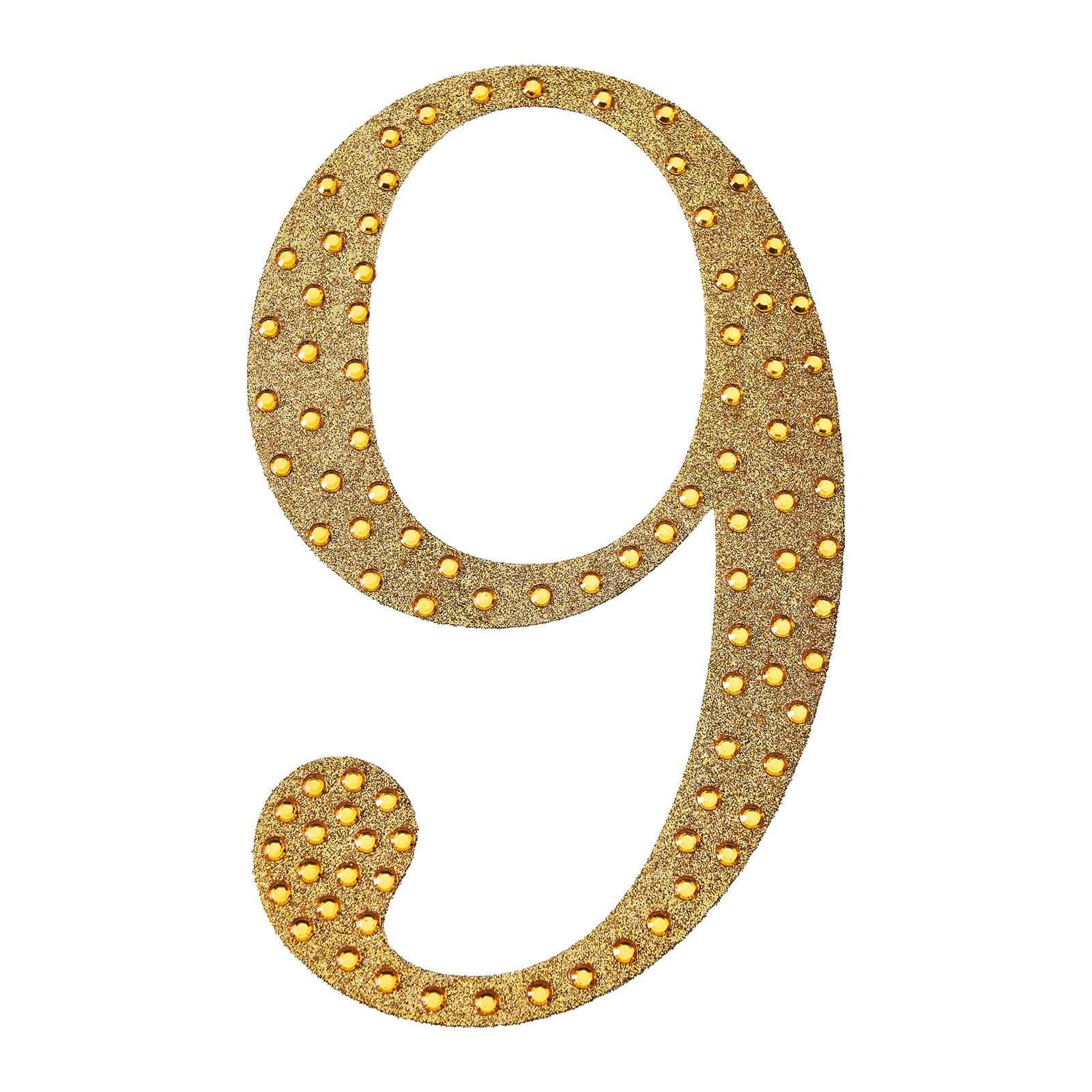 Decorative Rhinestone Number "9" Stickers 8", Gold Glitter Adhesive Craft Numbers - DIY Sparkle Embellishments - Image 6